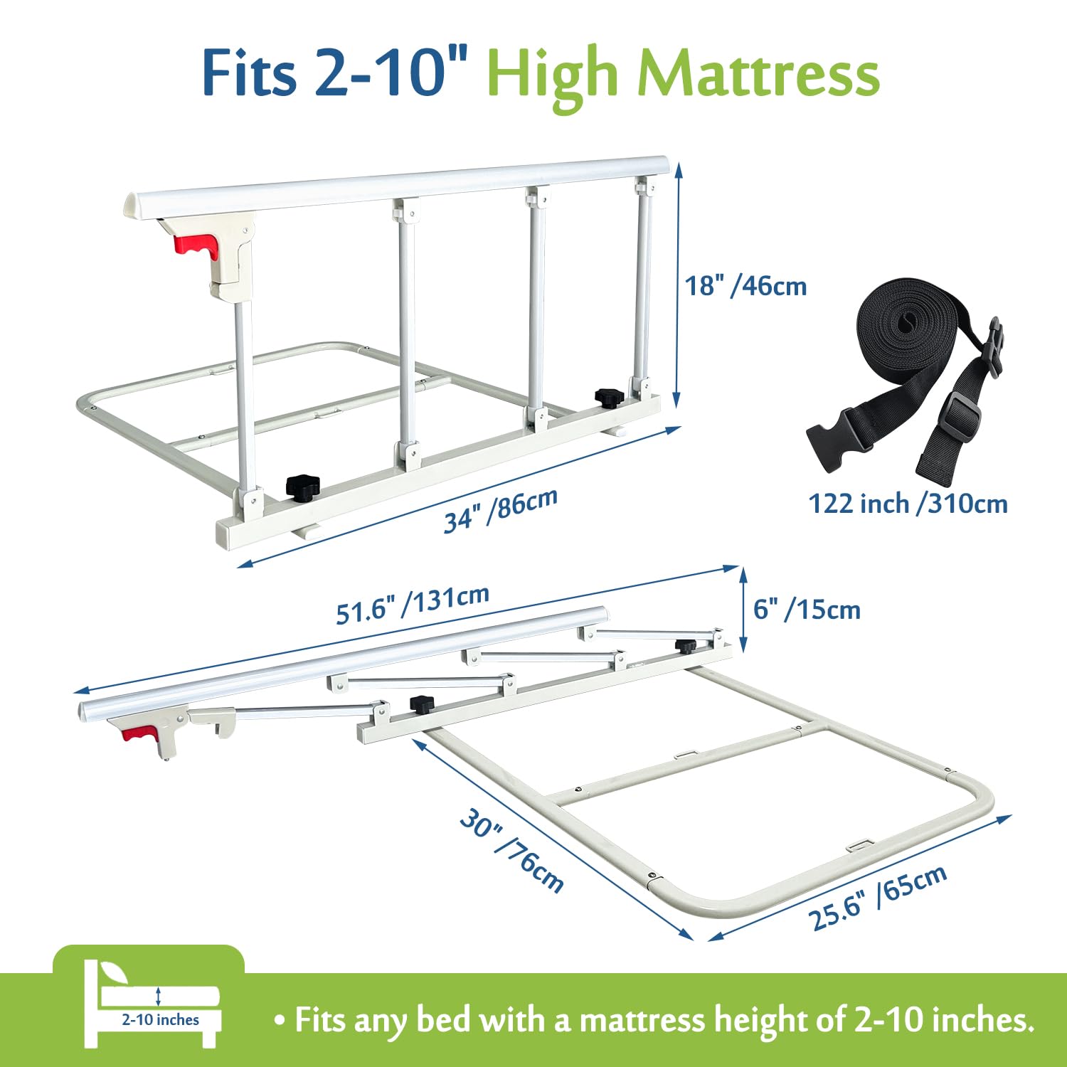 **Mybow Folding Bed Rails for Elderly Adults - Safety Bed Assist Railing for Seniors & Handicap, Adjustable Hospital Bedside Handle with Non-Slip Grip - Ideal for Home Care, Nursing Homes & Medical Assistance**