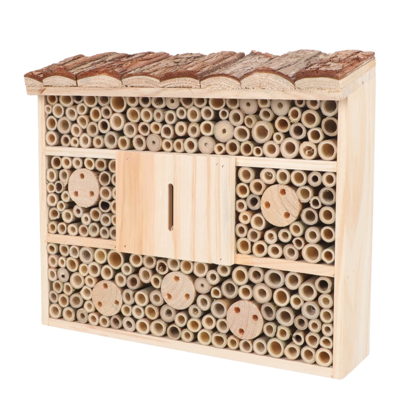 Wooden Bee House for Pollinators - Outdoor Bee Hotel & Butterfly Habitat for Garden, Backyard, and Natural Pollination Support