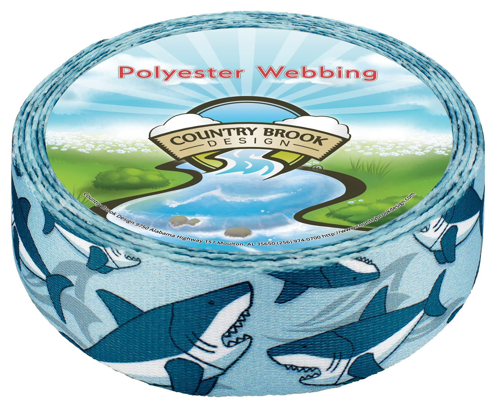 Country Brook Design - Sharks Polyester Webbing for Dog Collars, Leashes & Pet Accessories - Durable Nylon Strap for Outdoor Adventures & Daily Walks