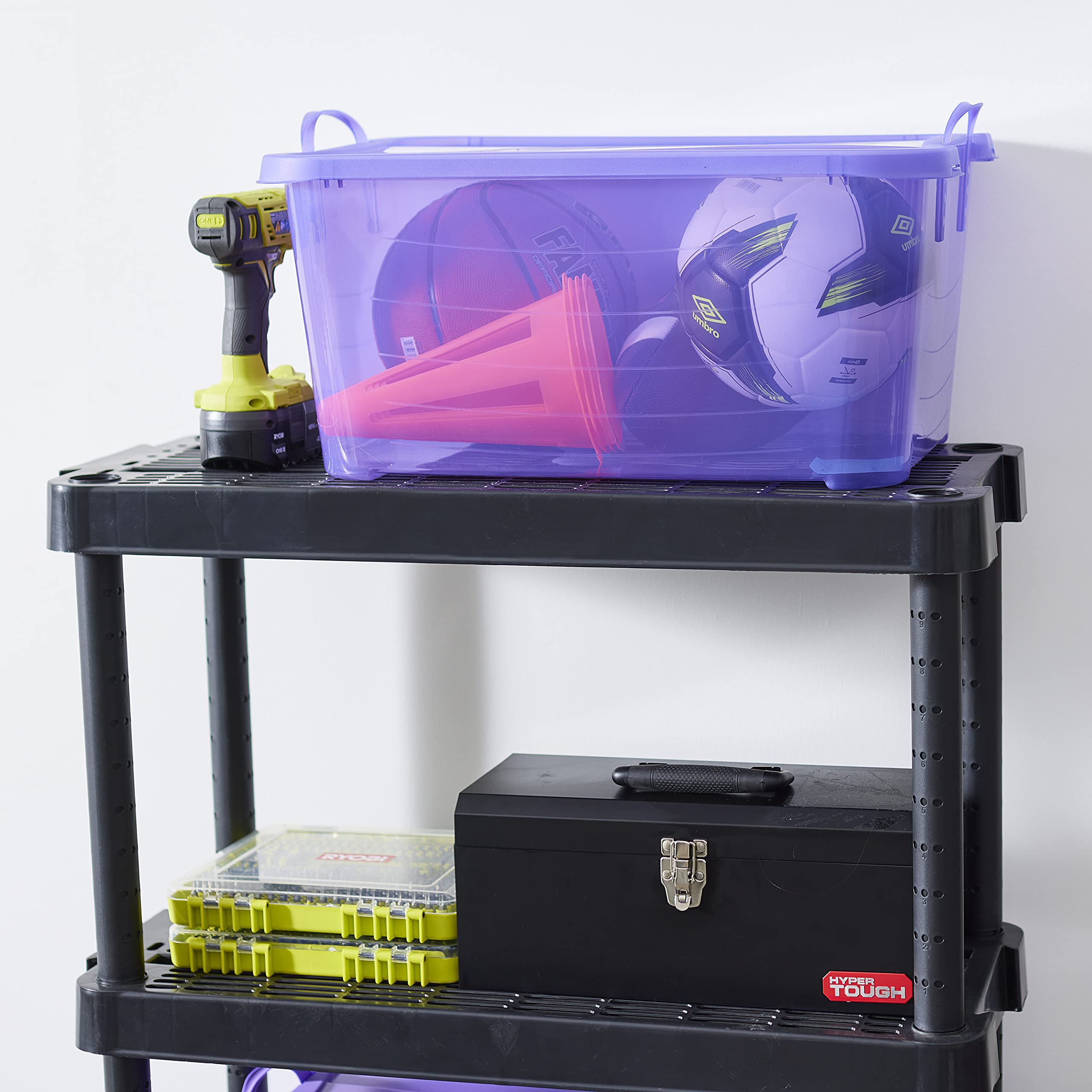 Purple Stackable Closet Storage Boxes - 55 Quart (24 Pack) | Space-Saving Organizer for Bedroom, Closet & Home Organization | Durable Plastic Storage Containers for Clothes, Toys & Seasonal Items