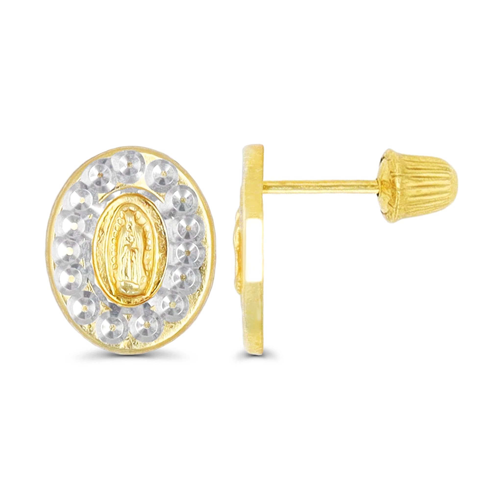 14K Yellow Solid Gold High Polished Diamond Cut Religious Screw Back Stud Earrings for Women - Christian Cross Jewelry, Fine Gold Earrings for Church, Wedding & Everyday Wear
