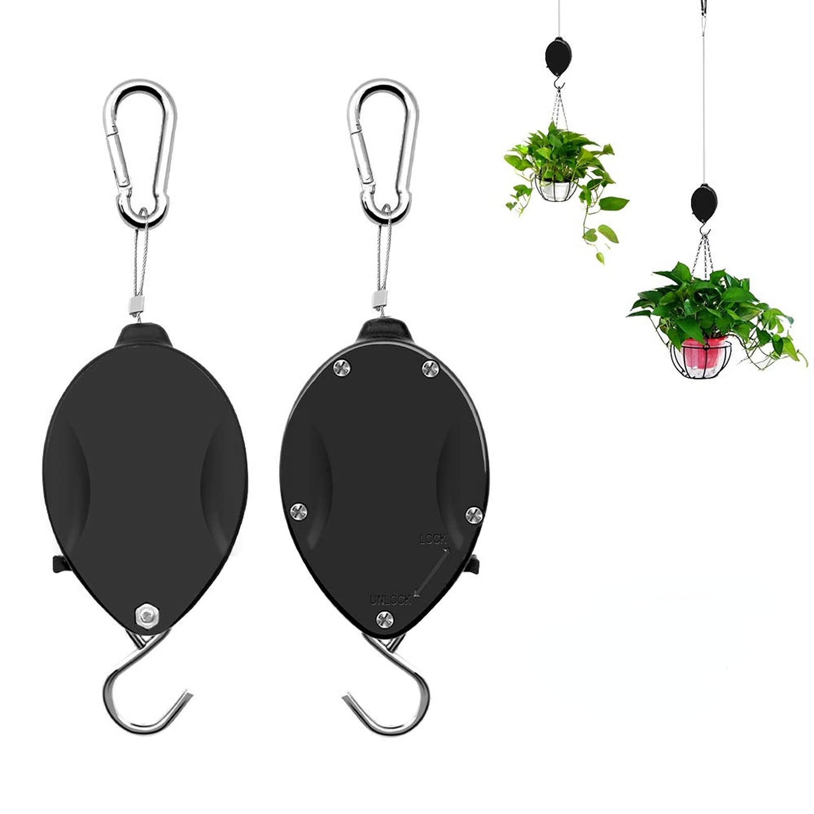 Heavy-Duty Retractable Plant Pulley System - Adjustable Height Hanging Pulleys for Indoor/Outdoor Plants, Garden Baskets, Pots & Bird Feeders - Perfect for Balcony Gardening, Patio Decor & Vertical Plant Displays