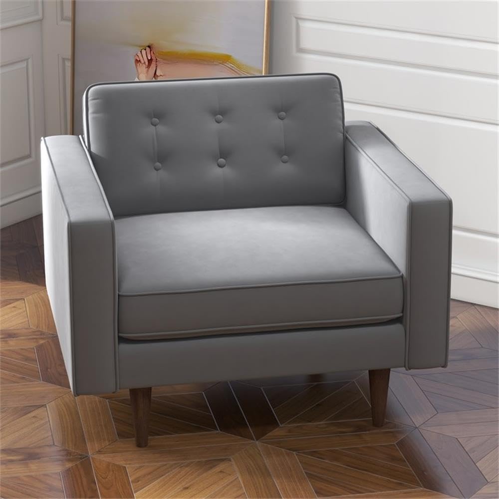 ASHCROFT Harriet Mid Century Modern Velvet Accent Armchair - Gray Upholstered Lounge Chair for Living Room, Bedroom & Office Decor