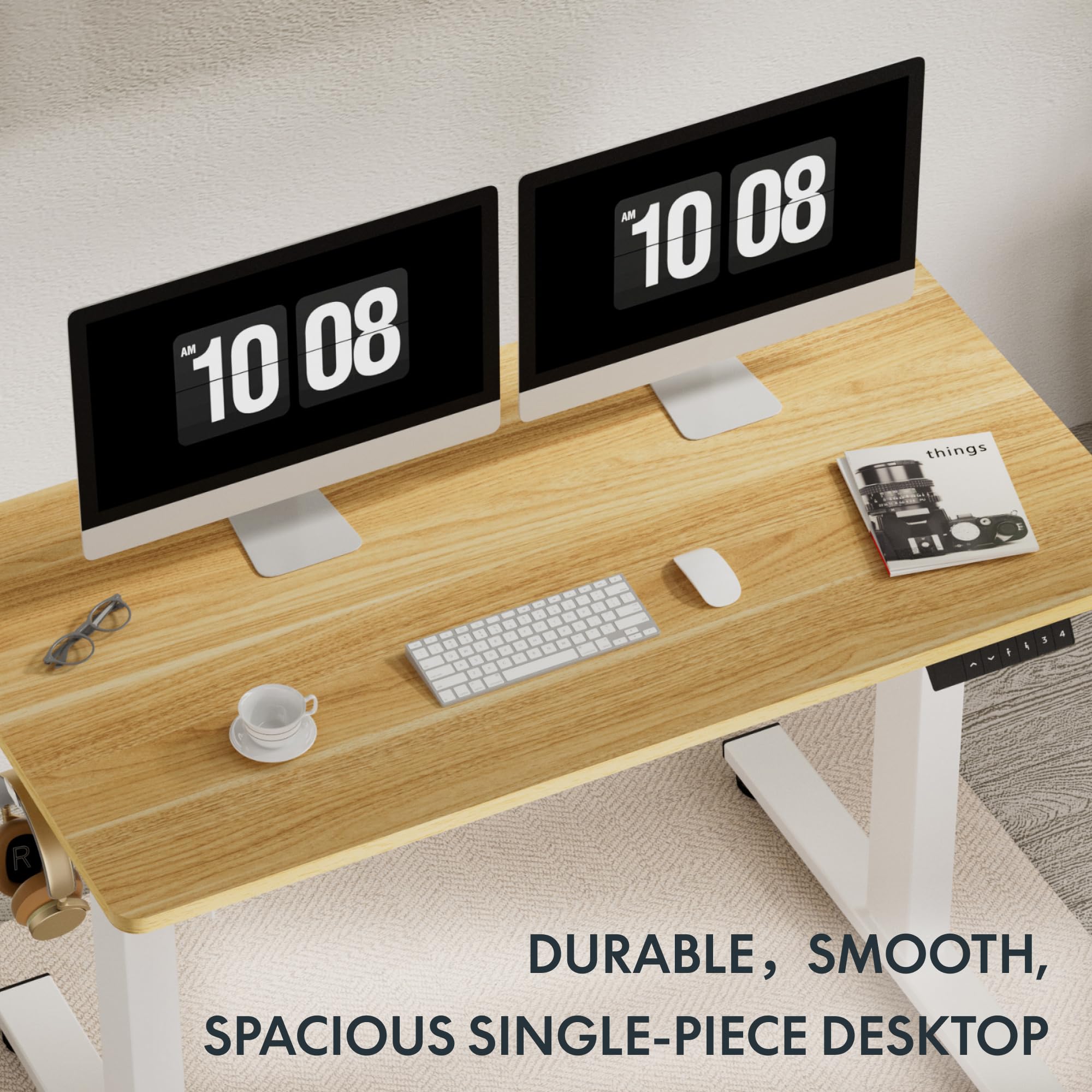 Flexispot EN1 Electric Height Adjustable Standing Desk 40 x 24 Inches - Whole-Piece Maple Top & White Frame - Sit Stand Home Office Desk for Work, Study & Gaming (Ergonomic Workspace Solution)