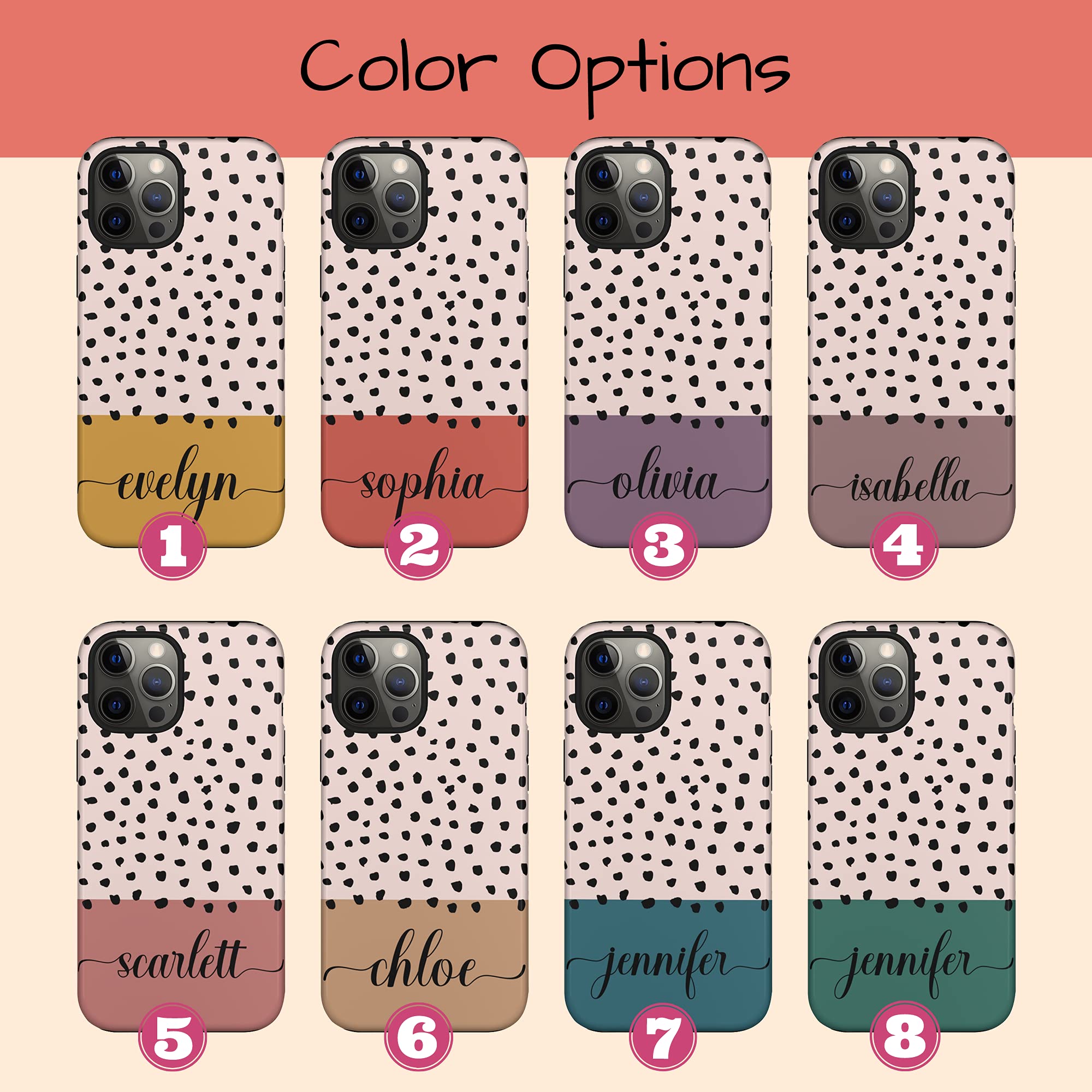 Custom Polka Dot Phone Case - Personalized Name Design for iPhone 16 Plus/15 Pro Max/14/13 Mini/12/11/X/XS Max/XR/7/8 - Cute Protective Cover for School, Work & Everyday Use