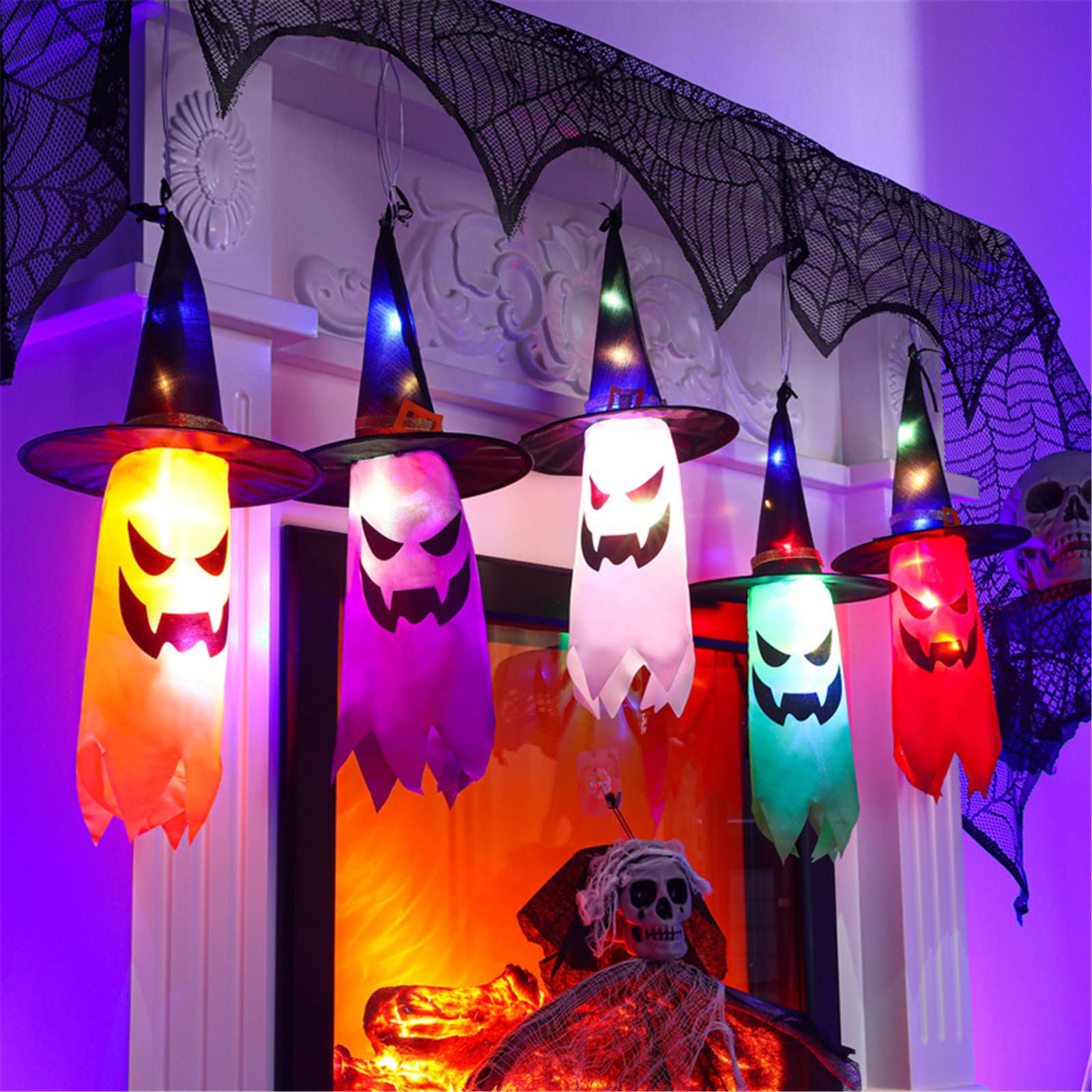 Halloween Witch Hat LED String Lights - Battery-Powered for Garden & Living Room Decor