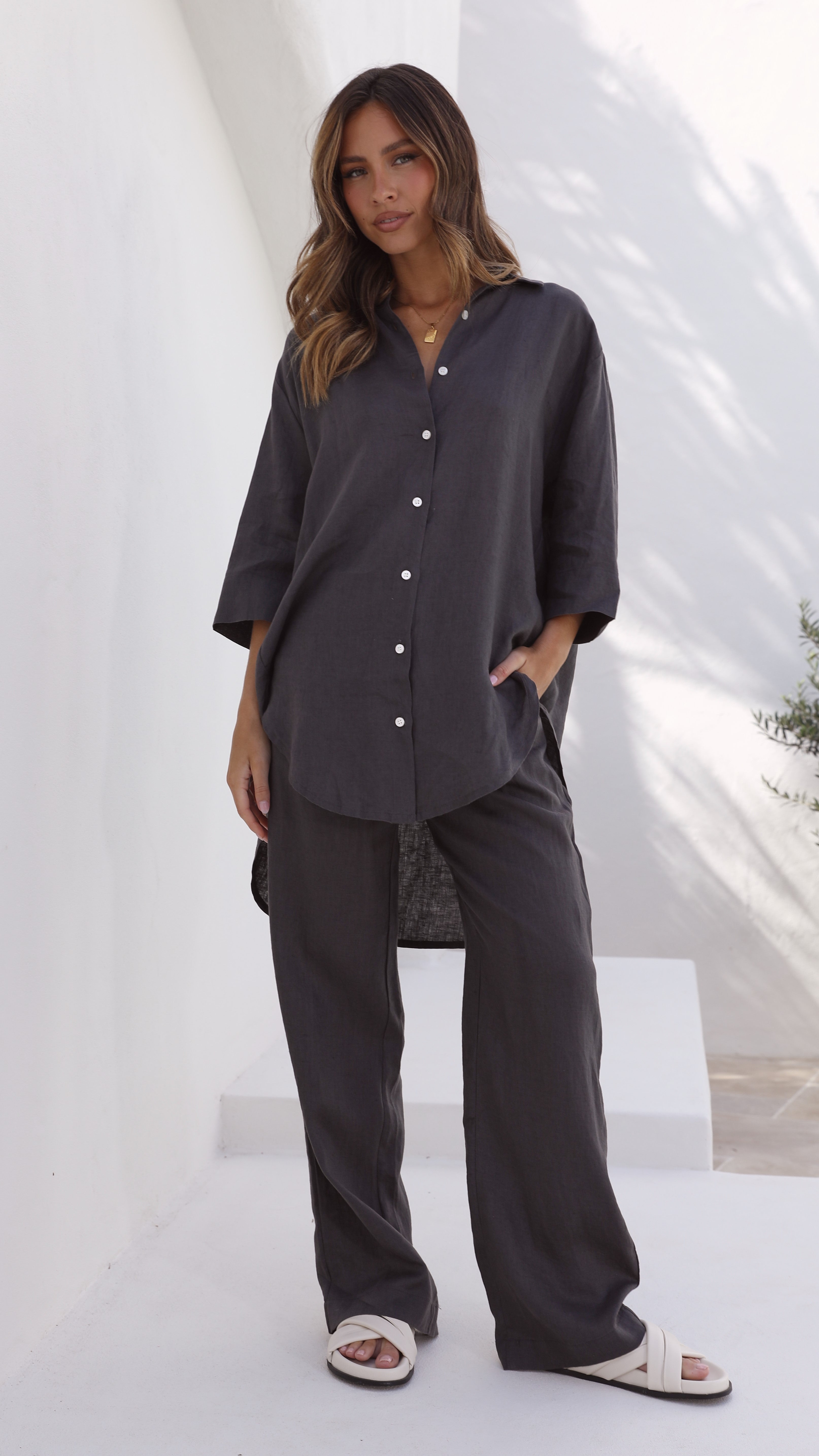 Premium Linen Lounge Pants for Women - Soft & Breathable Coal Black Comfort Pants - Perfect for Yoga, Home Relaxation & Casual Wear
