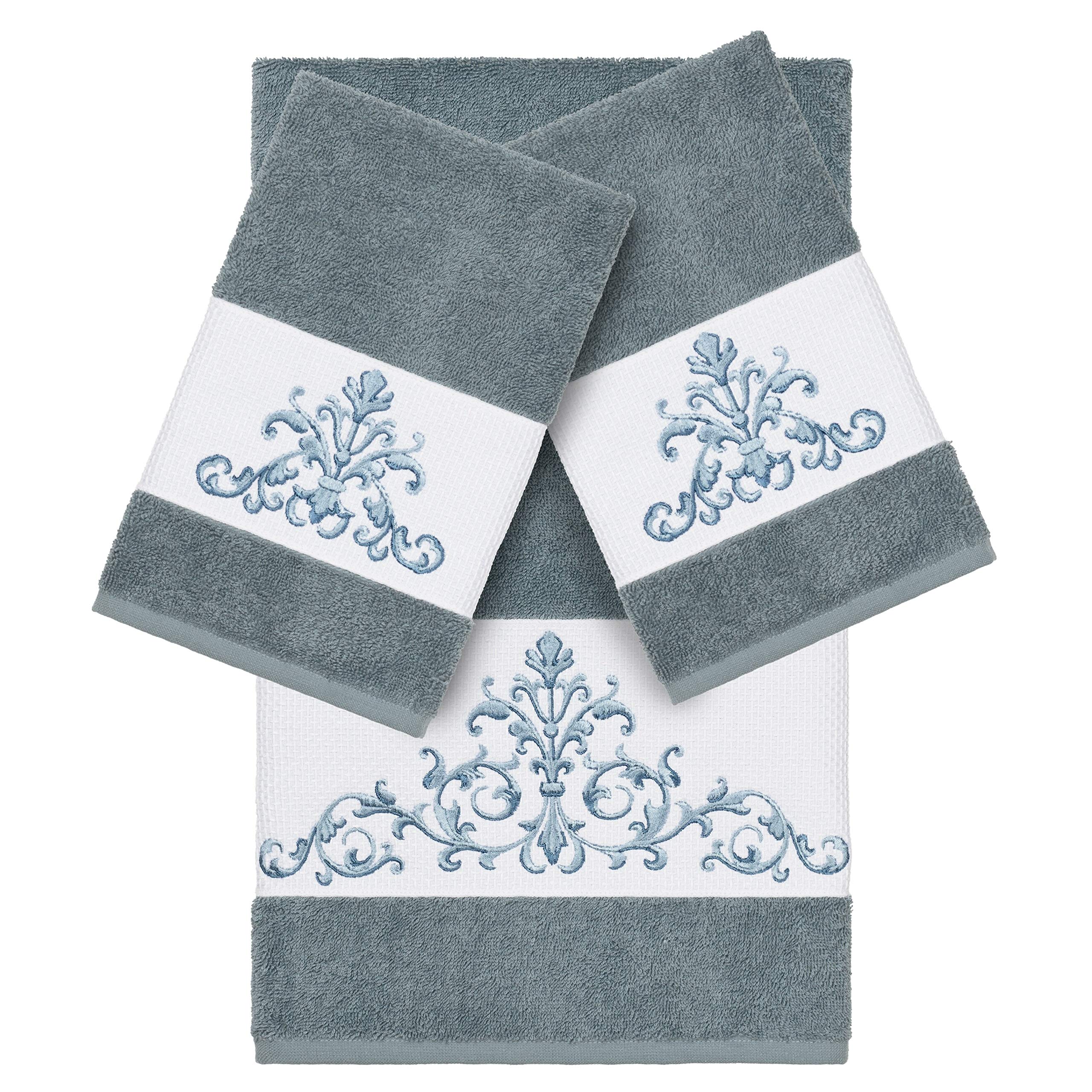 Premium UKN Teal Blue Turkish Cotton Embroidered 3-Piece Towel Set - Soft & Absorbent Bath, Beach & Spa Towels for Luxury Home & Travel Use