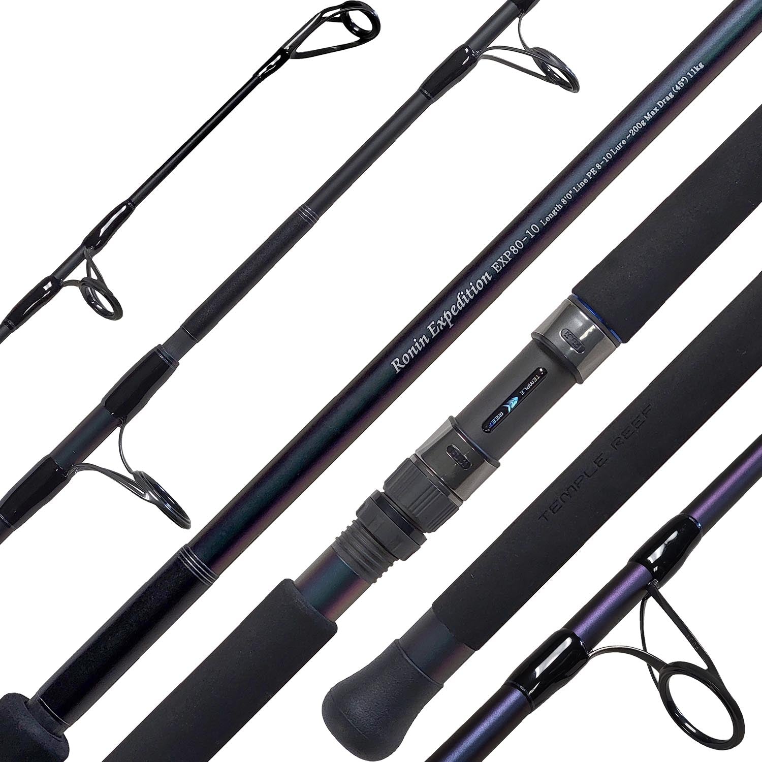 Temple Reef Ronin Expedition 3-Piece Travel Fishing Rod - Compact & Durable for Saltwater & Freshwater Angling - Perfect for Backpacking, Kayak Fishing, and Travel Adventures