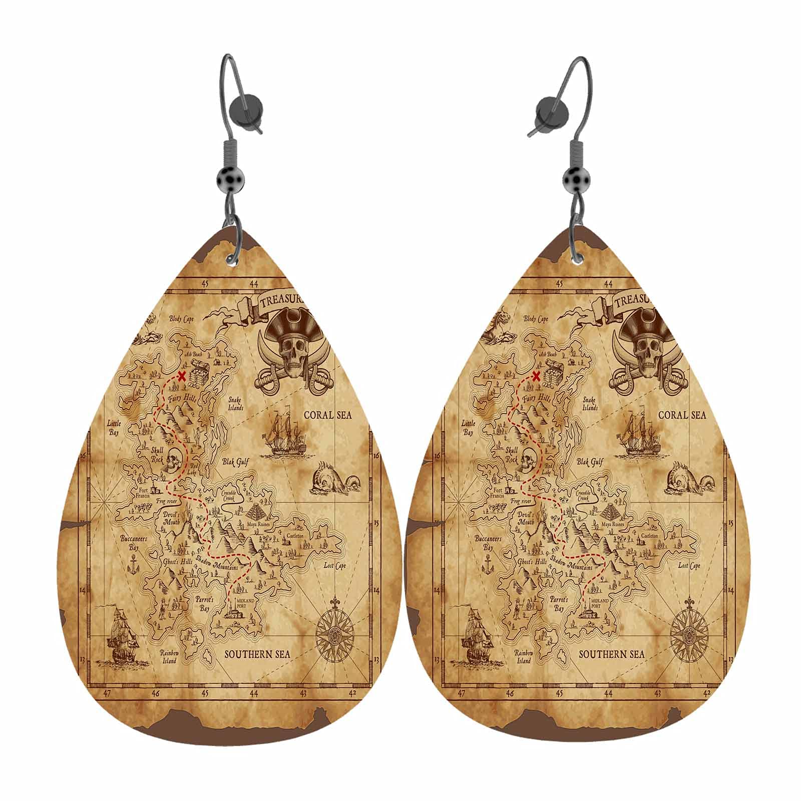 WONDERTIFY Pirate Treasure Map Leather Earrings - Vintage Parchment Teardrop Dangle Earrings for Women & Girls, Lightweight Double-Sided Leaf Design in Yellow | Perfect for Costume Parties, Renaissance Fairs & Boho Fashion
