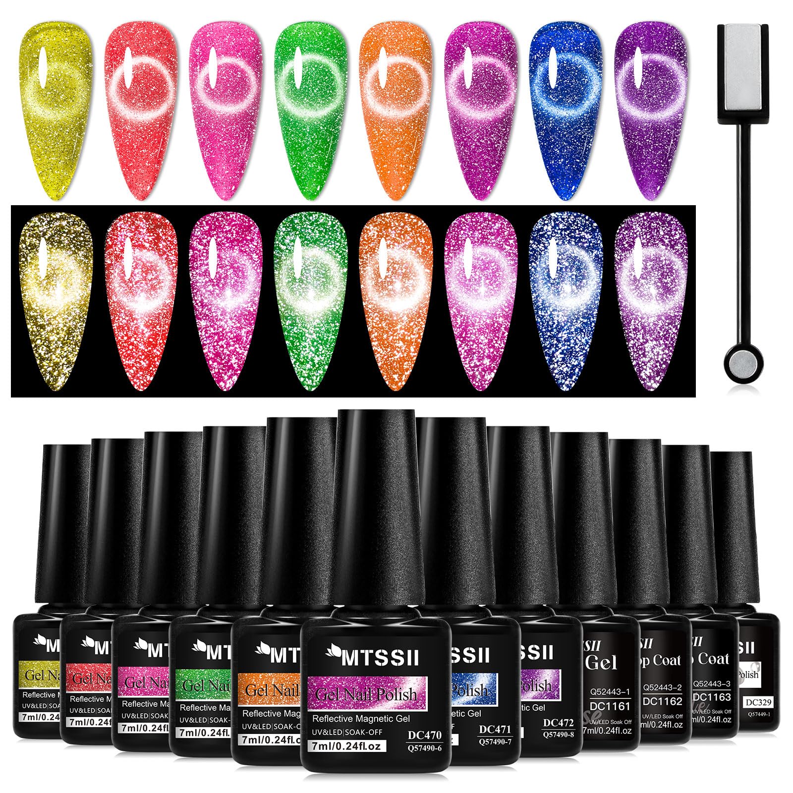 12PCS Cat Eye Gel Nail Polish Set - 8 Vibrant Colors with Glow in Dark Effect & Magnet for Stunning Designs | Neon Glitter Nail Polish Kit in Pink, Green, Blue, Purple | Perfect for DIY Manicures, Nail Art Gifts & Party Looks