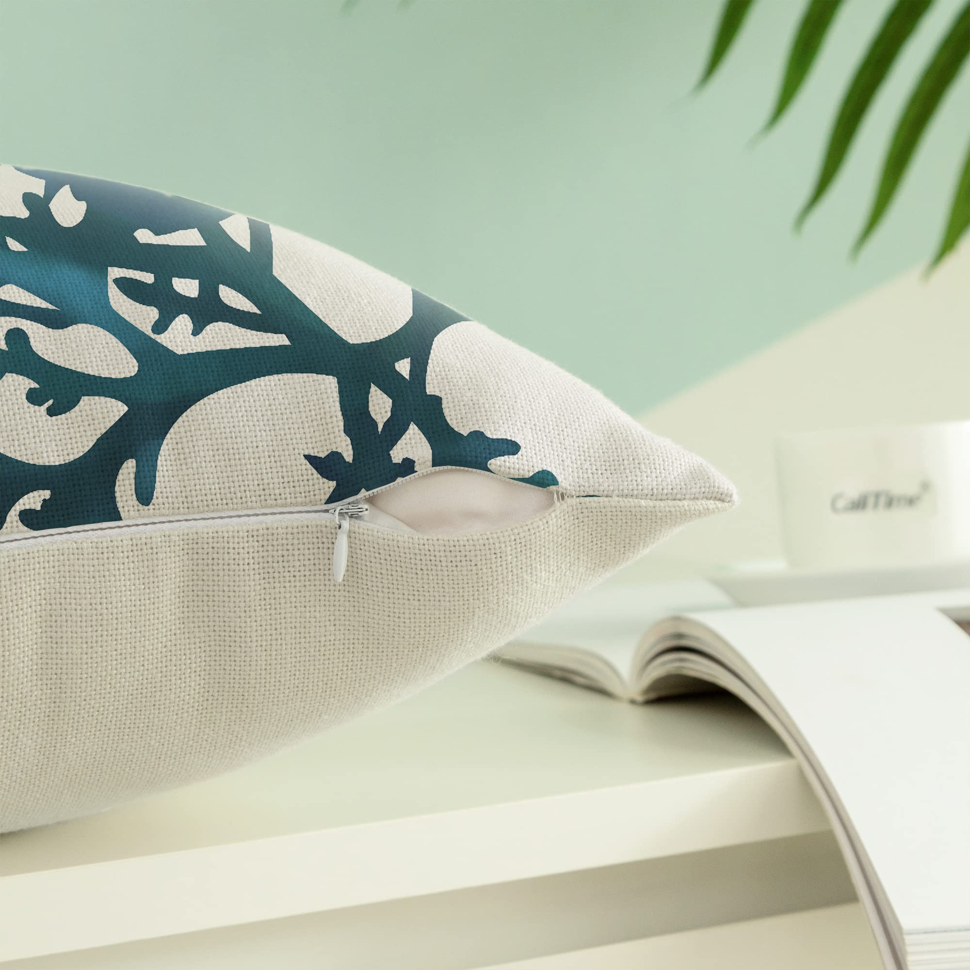 20x20 Inch Aquarelle Painting Print Canvas Throw Pillow Cover - Sea Coral Tree Blue Teal Design for Couch, Sofa & Home Decor | Perfect for Living Room, Bedroom & Coastal Style Interior