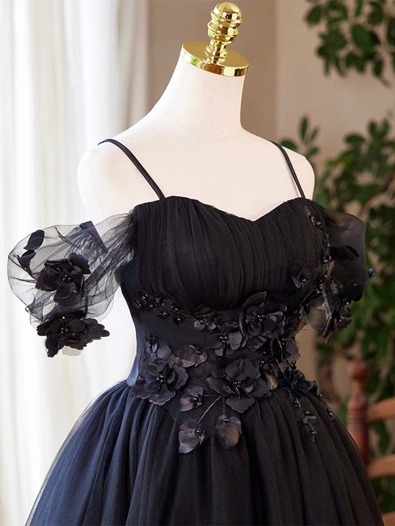 Elegant A-Line Sweetheart Neck Tulle Flower Black Short Prom Dress | Homecoming Party Dress | Perfect for Prom Night, Homecoming Dance & Formal Events