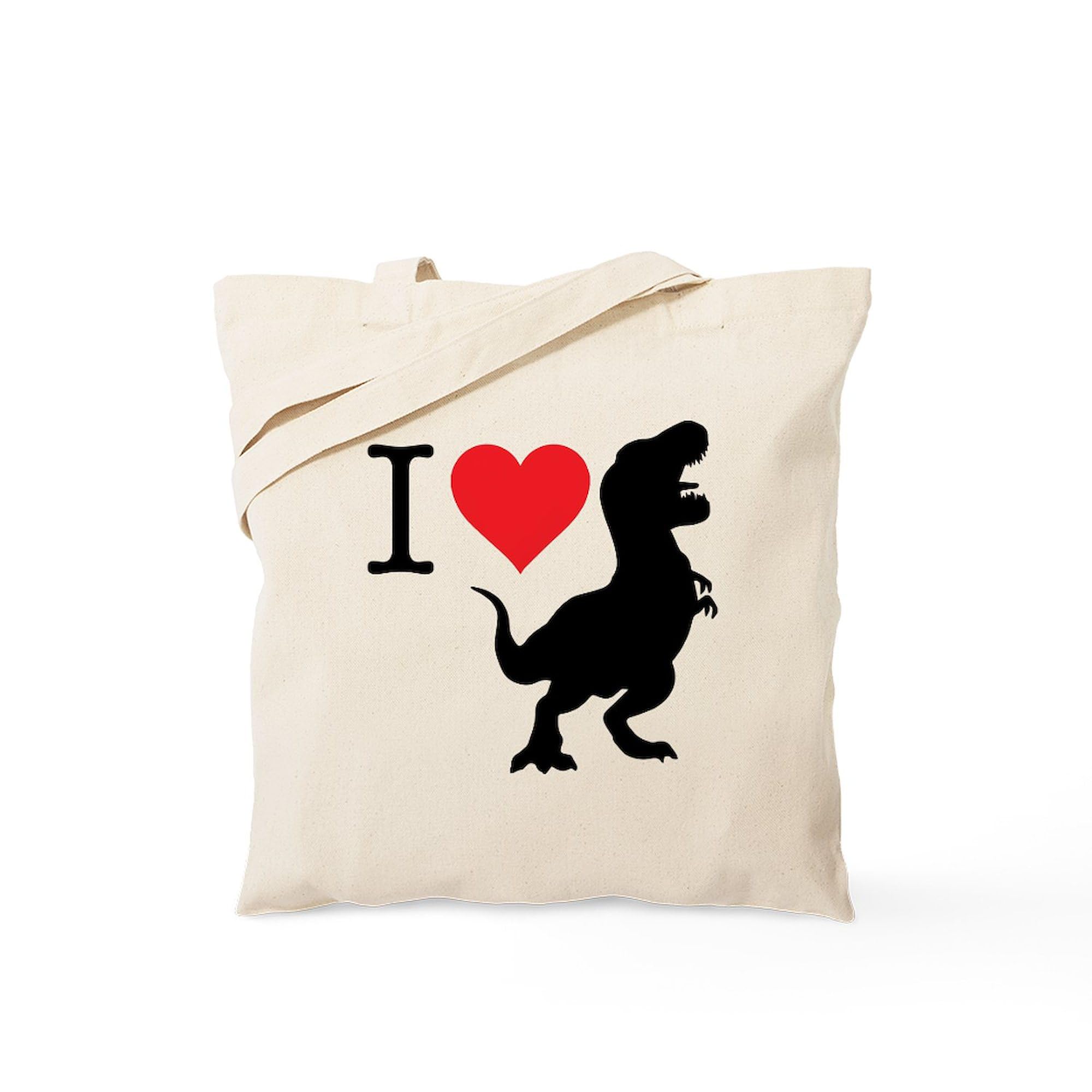 I Love T Rex Natural Canvas Tote Bag - Reusable Grocery Shopping Bag for Dinosaur Lovers, Eco-Friendly & Durable (Perfect for School, Work, or Farmers Market)
