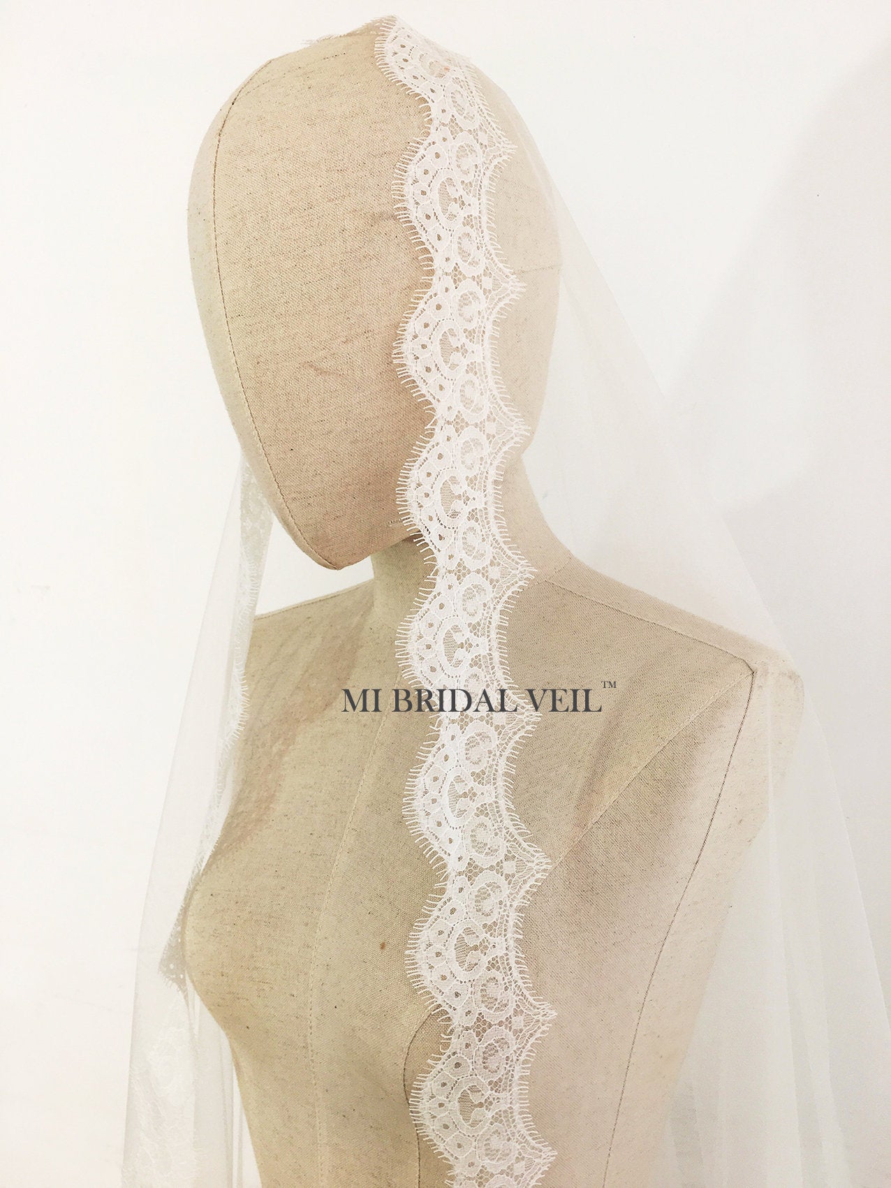 Elegant Cathedral Lace Wedding Veil with Blusher | Spanish Mantilla Bridal Veil | Perfect for Church Ceremonies & Romantic Photos