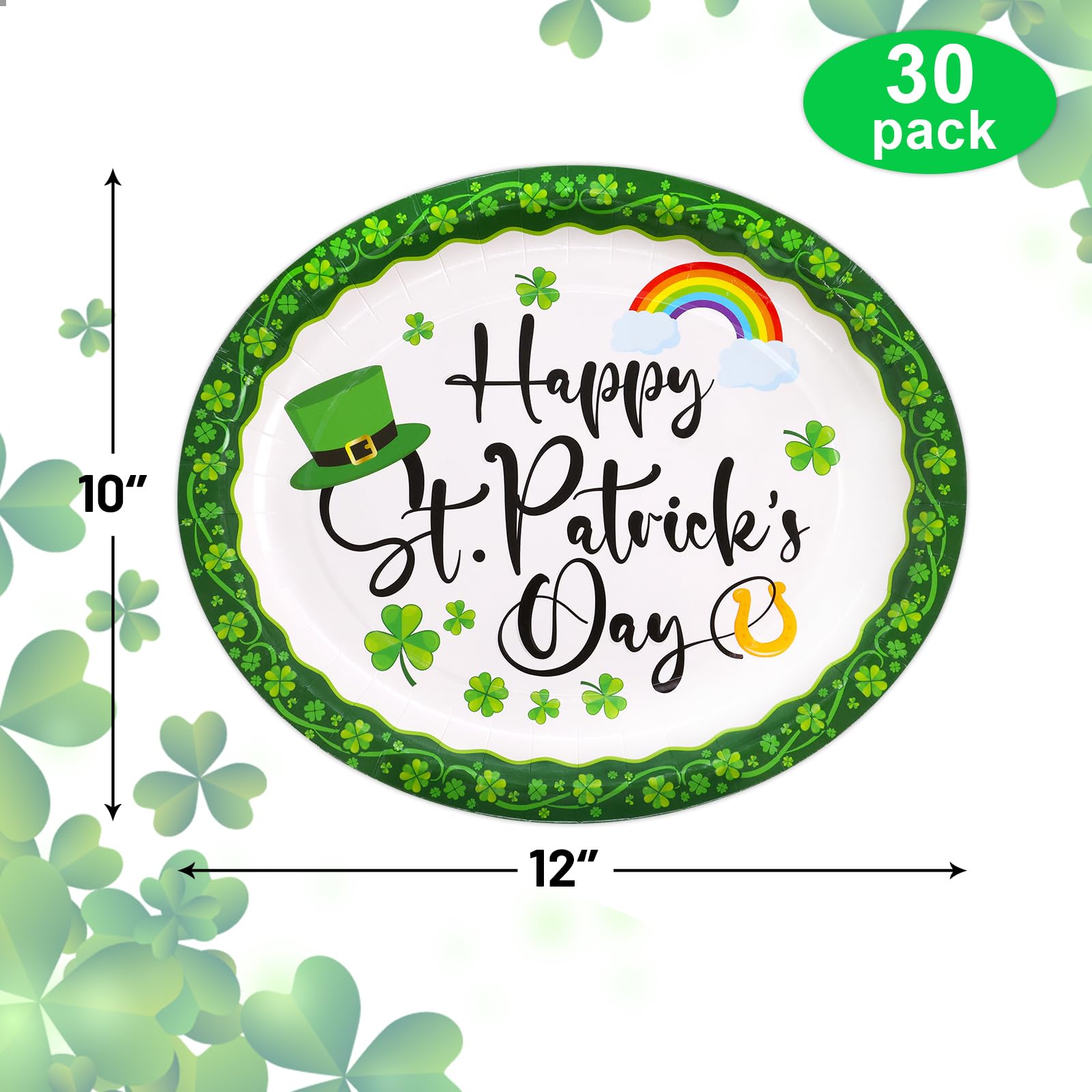 30 Pack St. Patrick's Day Shamrock Paper Plates - Disposable Oval Party Plates for St. Patrick's Day Celebrations, Irish Themed Parties, and Festive Gatherings