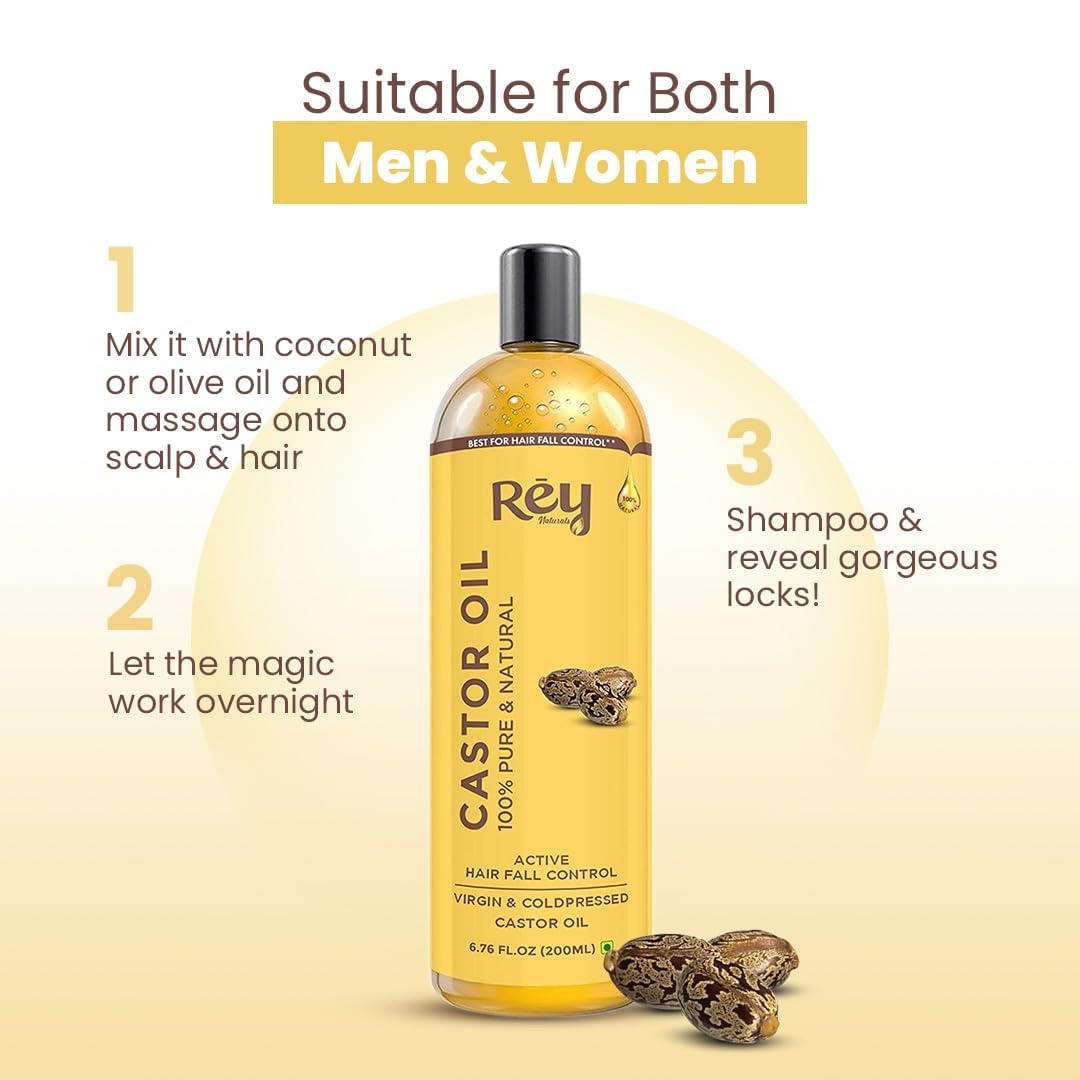 Organic Cold Pressed Castor Oil for Hair Growth, Eyelashes & Eyebrows - Pure Natural Skin & Face Care - 200ml | Promotes Thicker Hair & Healthy Skin | Perfect for Daily Beauty Routine & DIY Treatments