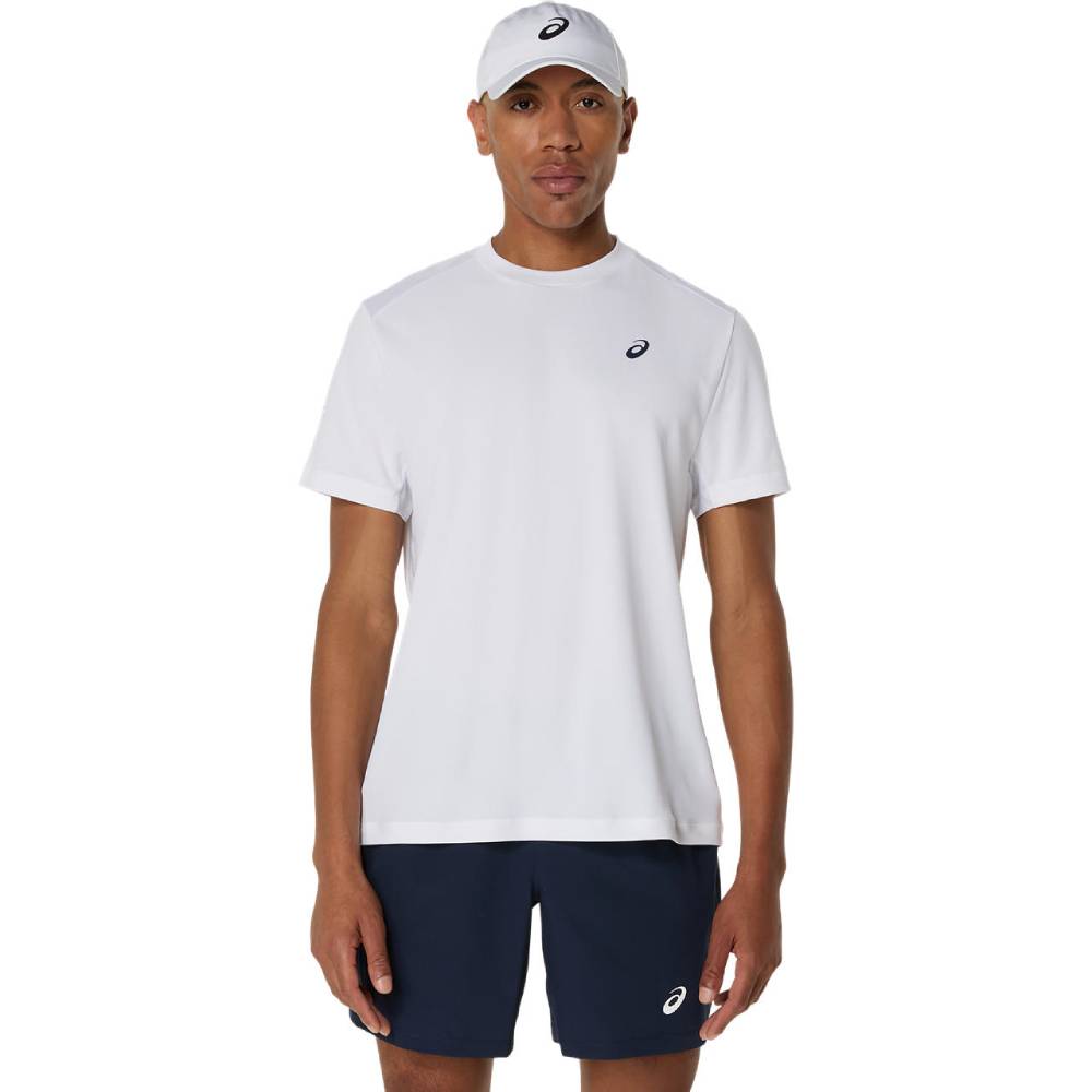 ASICS Men's Tennis Short Sleeve Shirt - Breathable Performance Top for Pickleball, Badminton & Court Sports (Brilliant White) - Ideal for Training, Matches & Casual Wear