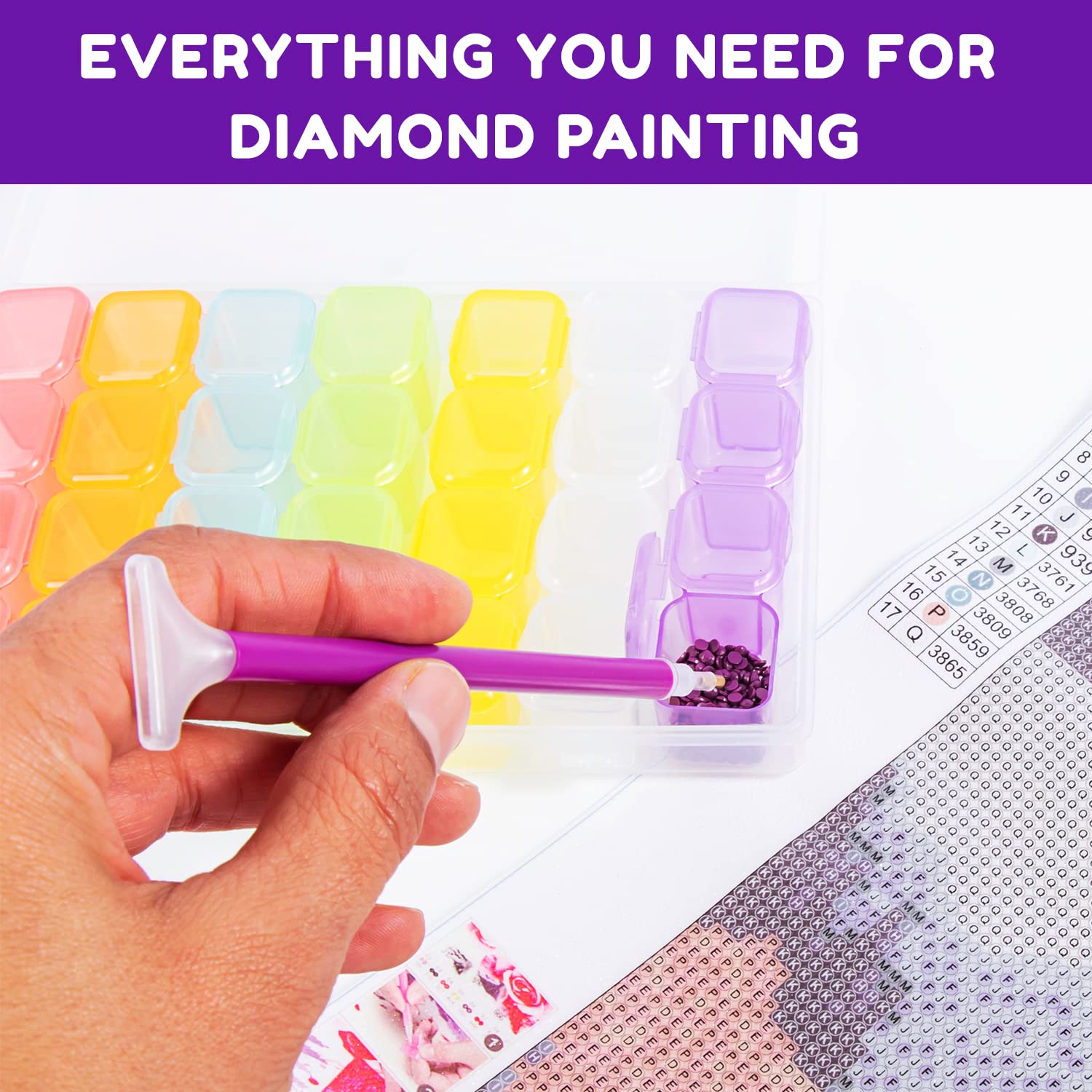 41 Pcs Diamond Painting Kit for Adults - DIY Art Supplies with Storage Box & Wax - Diamond Dots Accessories for Home Decor, Gifts & Relaxation Therapy