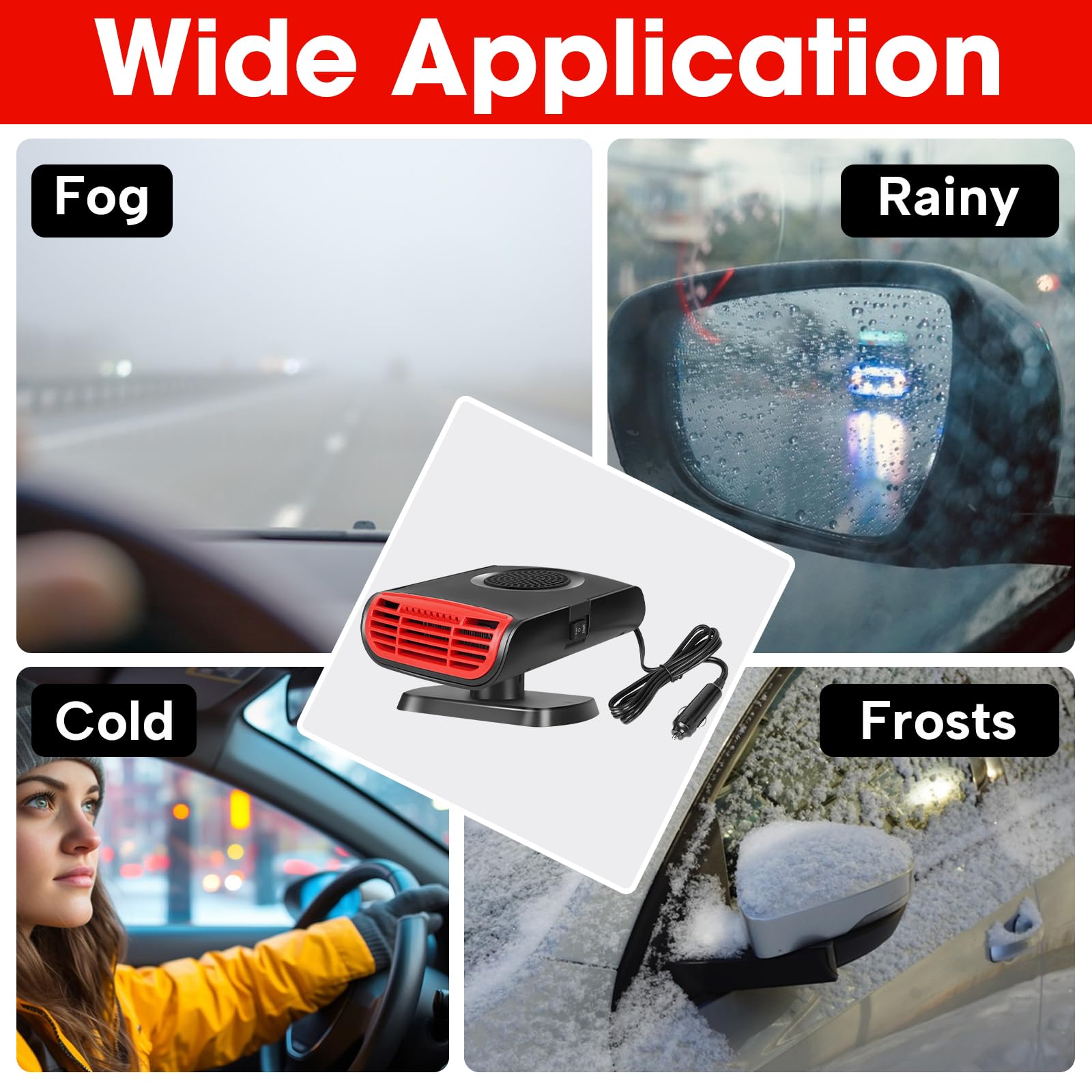 12V 150W Portable Car Heater & Defroster - Dual Function Auto Heater Fan with 360° Rotation, Cigarette Lighter Plug - Fast Defrosting & Defogging for Winter Driving, Truck Cab & Camping Use