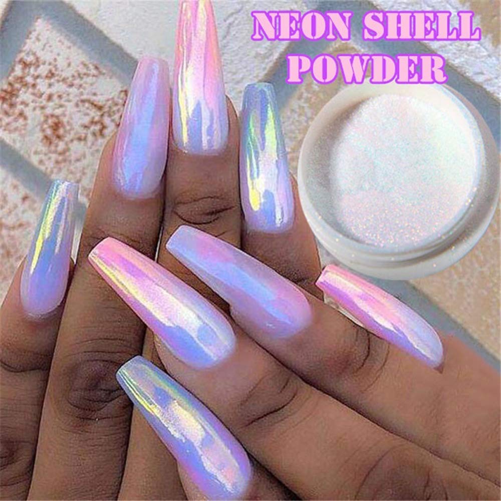 1 Box Holographic Nail Powder - Mermaid Nail Glitter, Pearl Shell Shimmer Powder, Glimmer Dust for Nail Art - Champagne Gold & Rainbow Holographic Nail Flakes - Perfect for DIY Manicures, Nail Salon Decorations, and Party Glam Looks