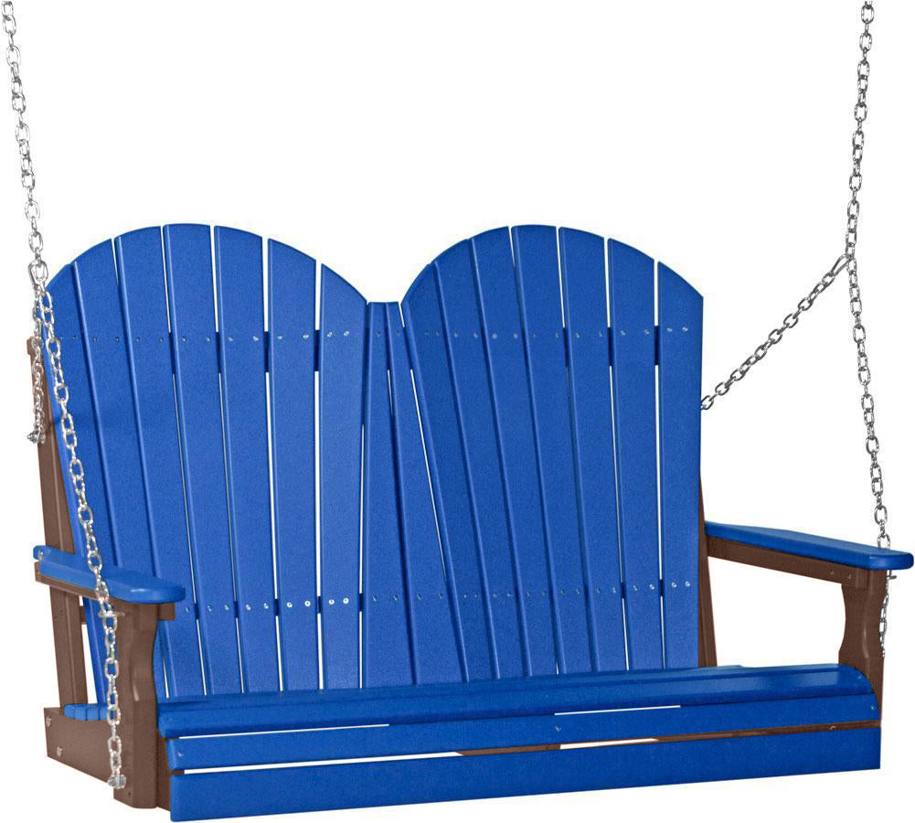 LuxCraft 4ft Blue Recycled Plastic Adirondack Porch Swing with Cup Holder - Perfect for Outdoor Patio, Garden, and Backyard Relaxation