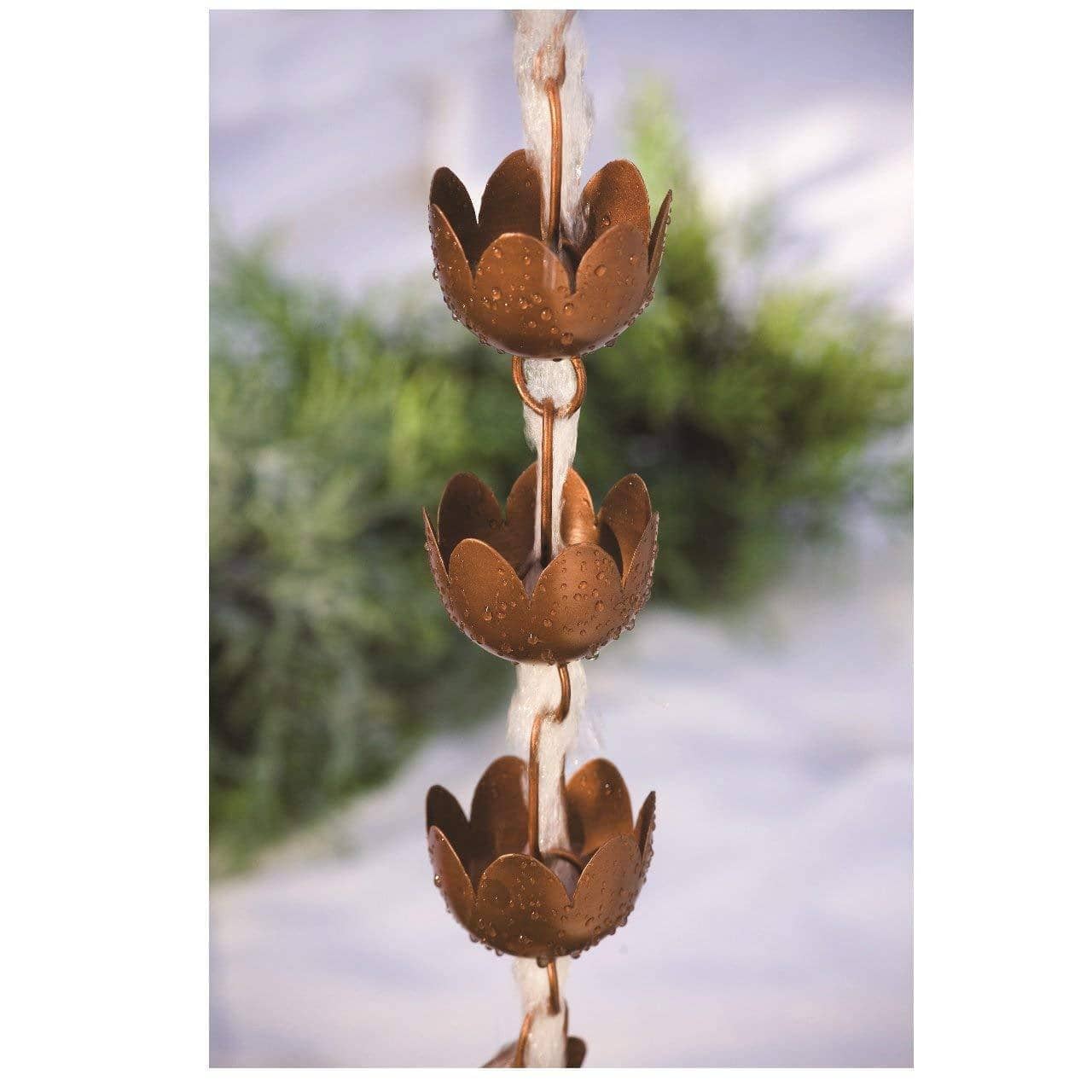 Lily Cup Rain Chain - Decorative Copper Rainwater Downspout for Garden & Patio - Flamed Finish for Rustic Outdoor Decor