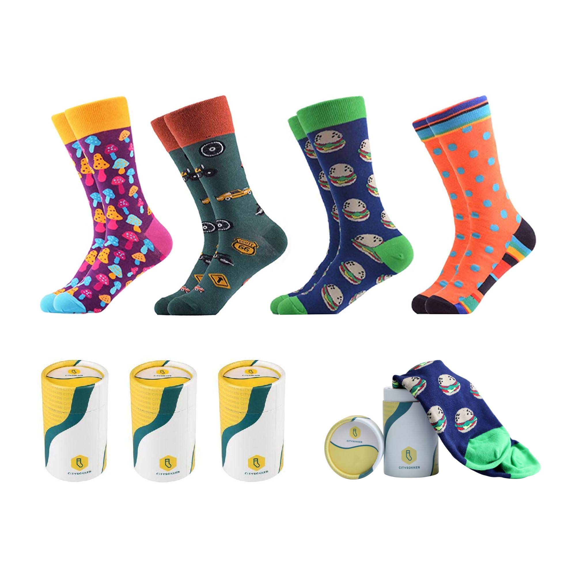 Fun Men's Crew Socks 4-Pack - Colorful Dress Socks for Work & Casual Wear