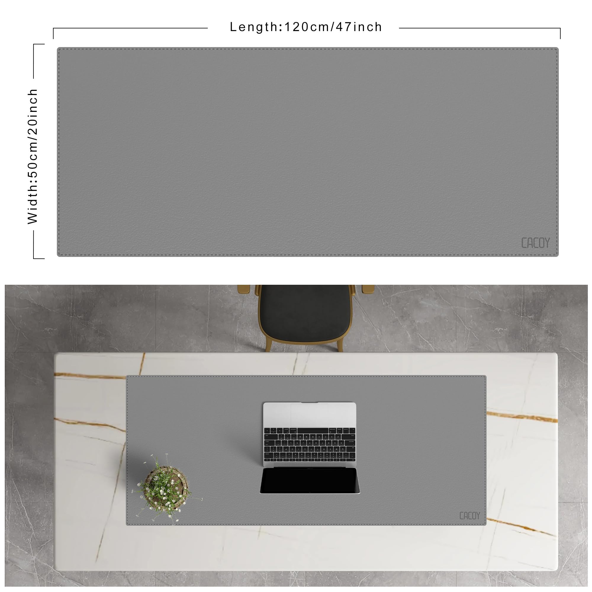 Premium PU Leather Desk Pad Protector - 48x20 Inches Waterproof Office Desk Blotter - Non-Slip Gaming Mouse Pad (Grey) for Workstation & Home Office - Perfect for Computer Work, Writing & Gaming