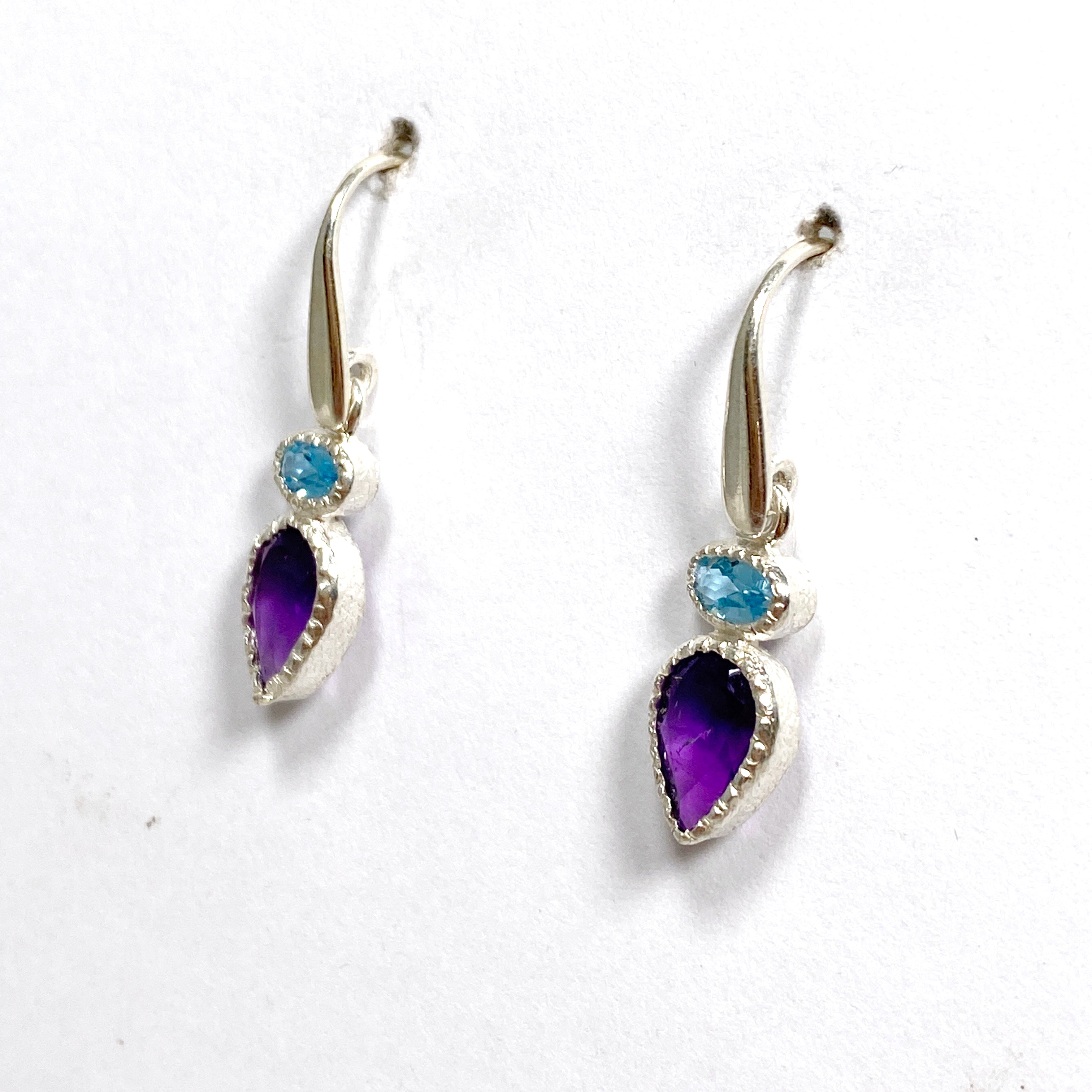 Amethyst and Blue Topaz Faceted Multi-Stone Earrings PEGJ165 | Elegant Dangle Earrings for Women | Perfect for Parties, Weddings & Special Occasions
