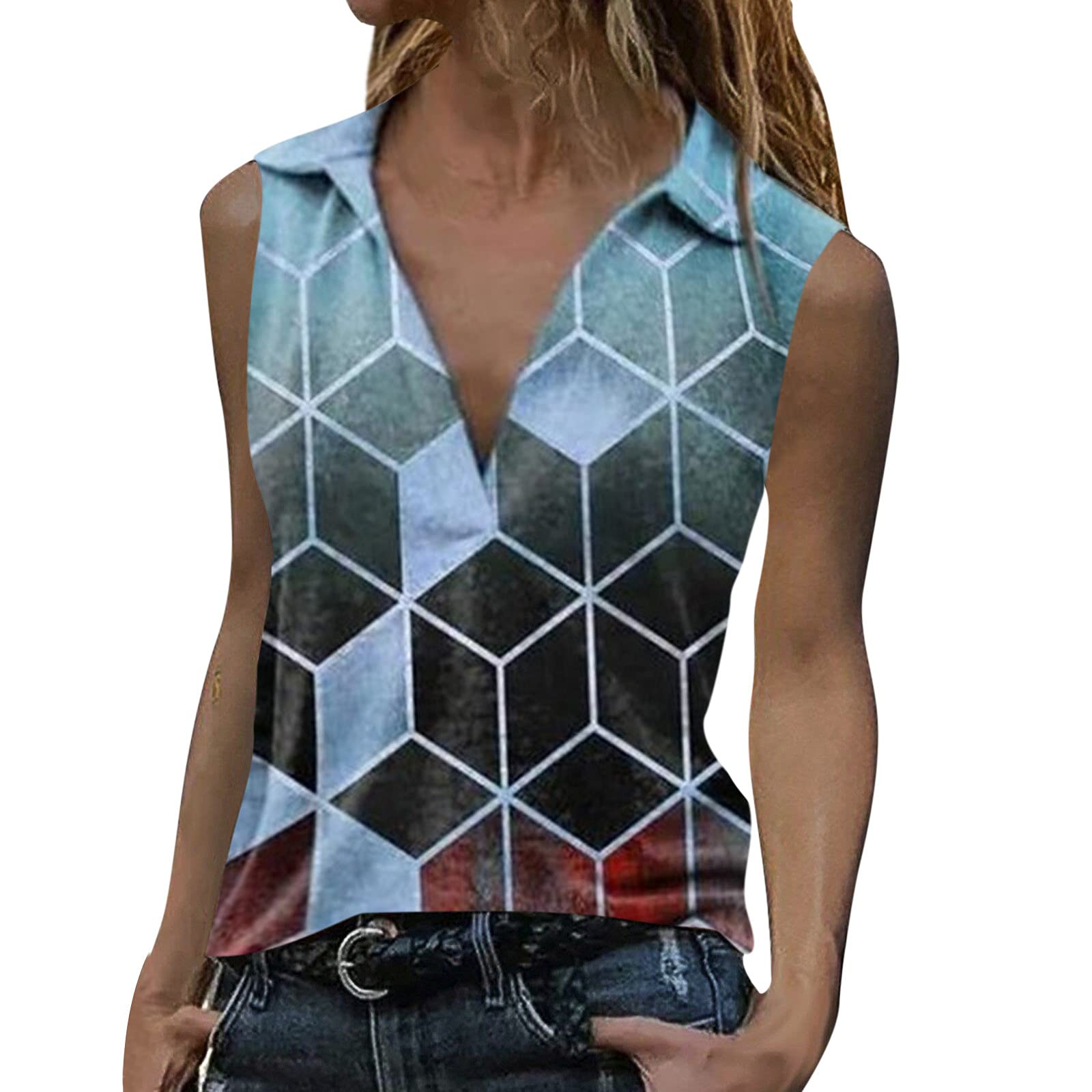 Women's Golf Workout Tank Top - Summer Casual Sleeveless Stand Collar Vest Blouse | Moisture-Wicking Athletic Top for Golf, Tennis & Gym Workouts