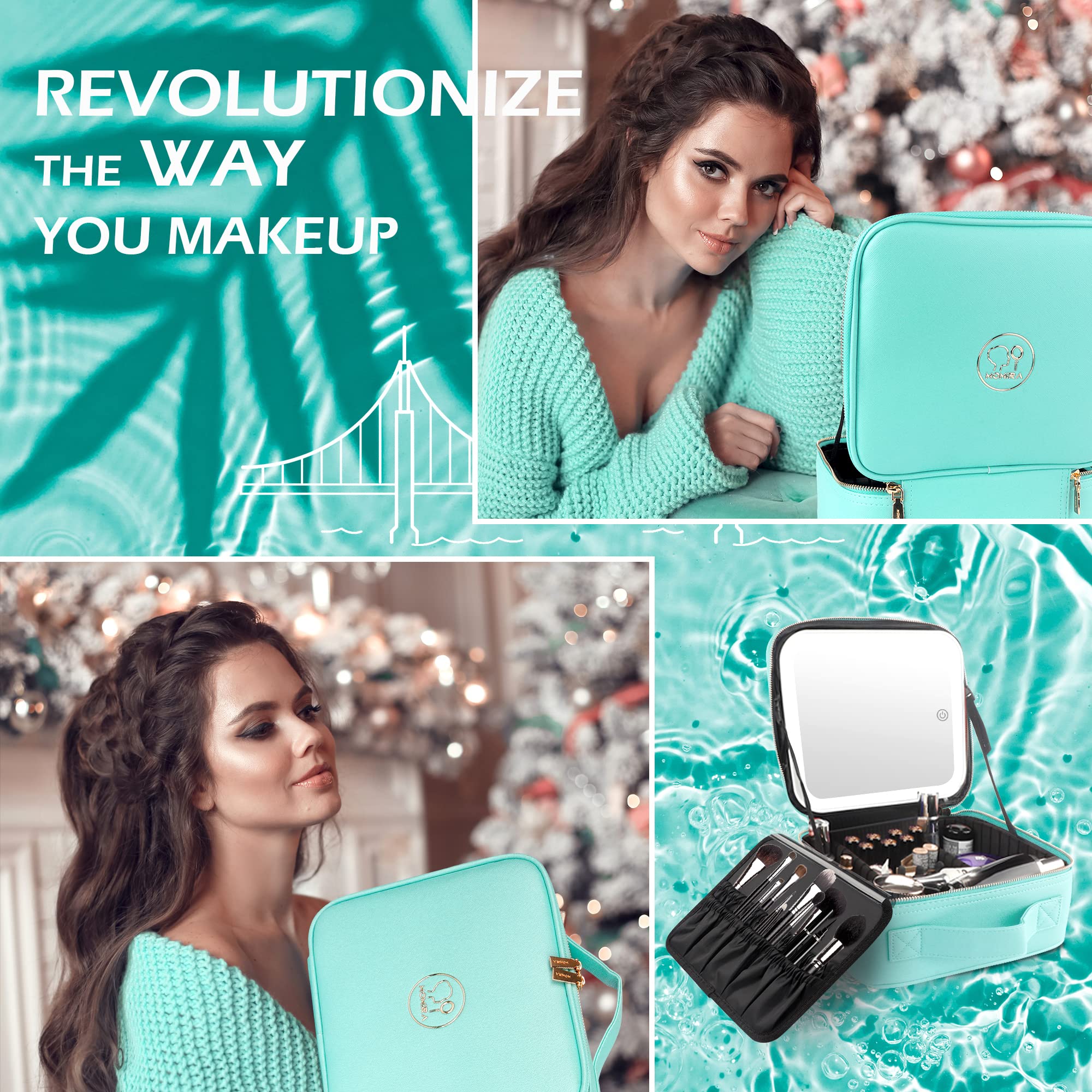 **MOMIRA Large Lighted Mirror Travel Makeup Bag - Waterproof Cosmetic Organizer with Adjustable Brightness, 3 Color Modes - Perfect for Travel, Home, and Gifting**