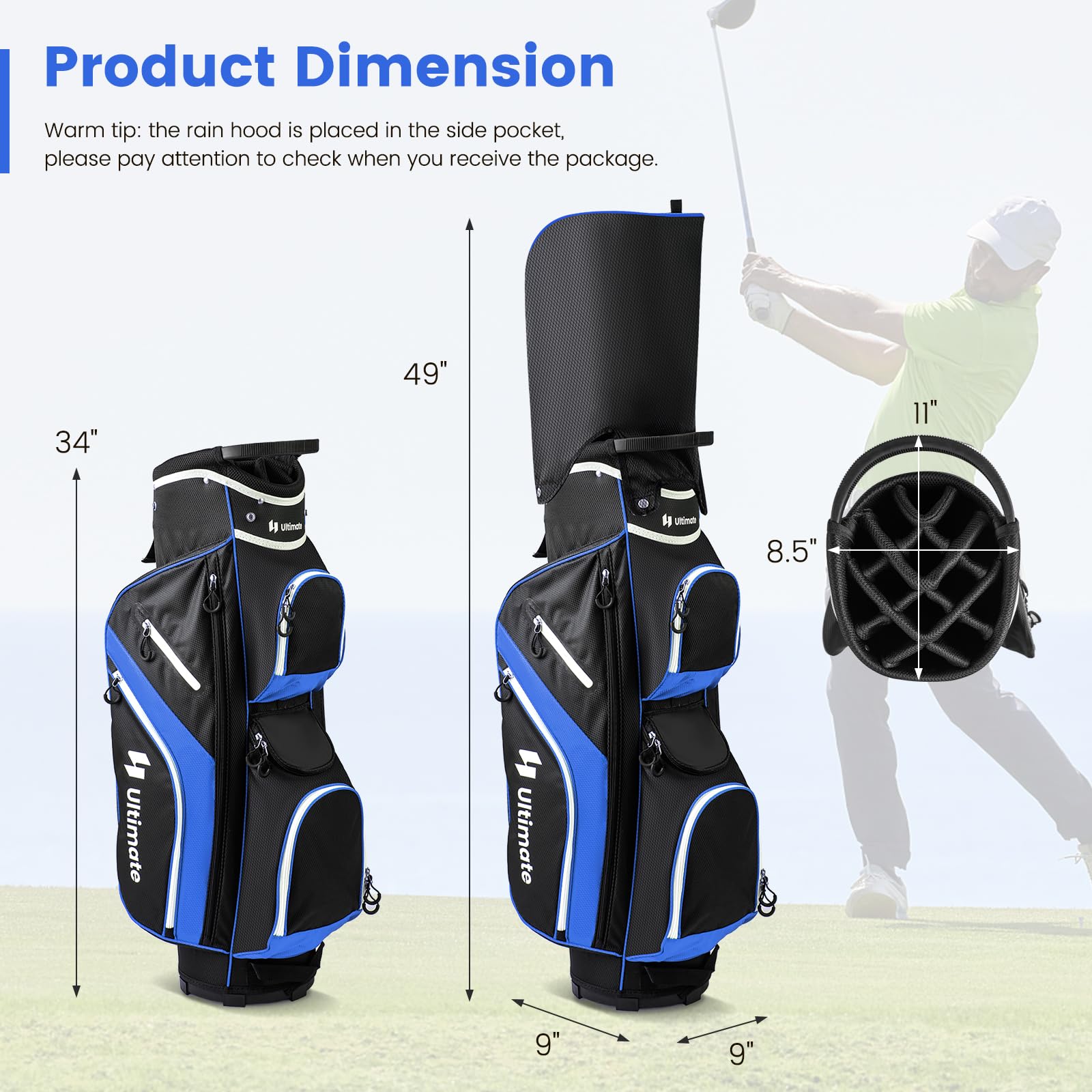 **Tangkula 14-Way Top Divider Golf Cart Bag - Lightweight Golf Club Bag with 9 Pockets, Cooler Compartment, Umbrella Holder & Rain Hood - Dual Strap for Men & Women - Perfect for Golf Courses & Travel**