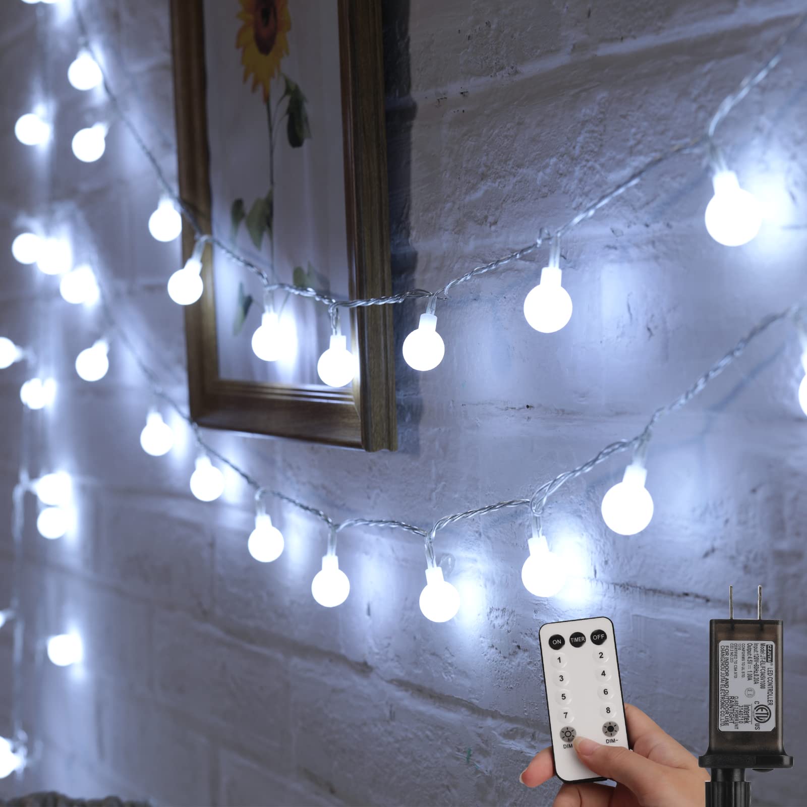33 Feet 100 LED Waterproof Globe String Lights with Remote - Pure White Fairy Lights for Indoor/Outdoor Wedding, Christmas Tree, Party & Garden Decorations - Perfect for Patio, Backyard, and Holiday Celebrations