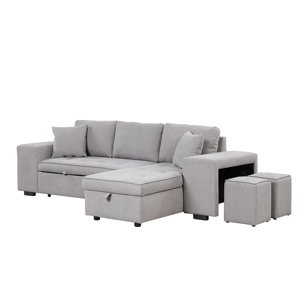 Convertible L-Shaped Sectional Sofa with Reversible Sleeper, Pull-Out Bed & Storage - Modern Chaise Lounge Couch for Small Spaces, Living Room & Apartment (Gray) - Perfect for Movie Nights, Guest Accommodation & Space-Saving Solutions