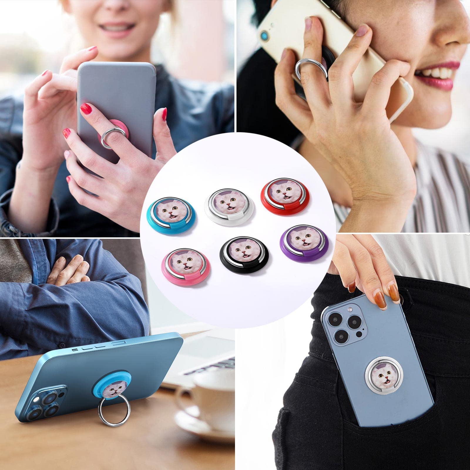 Custom Photo Ring Holder for Cell Phone - Strong Adhesive Grip, 360° Rotation Kickstand - Compatible with All Smartphone Cases (Perfect for Selfies, Video Calls & Hands-Free Viewing)