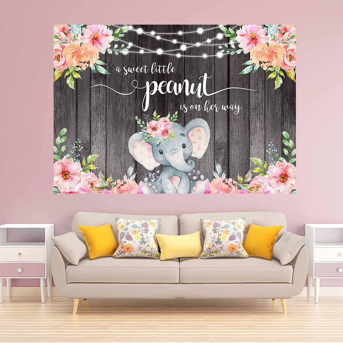 Pink Floral Elephant Baby Shower Backdrop - 7x5ft It's a Girl Banner for Little Peanut Theme Decorations | Perfect for Nursery Wall Decor, Gender Reveal Parties & Newborn Photography Background