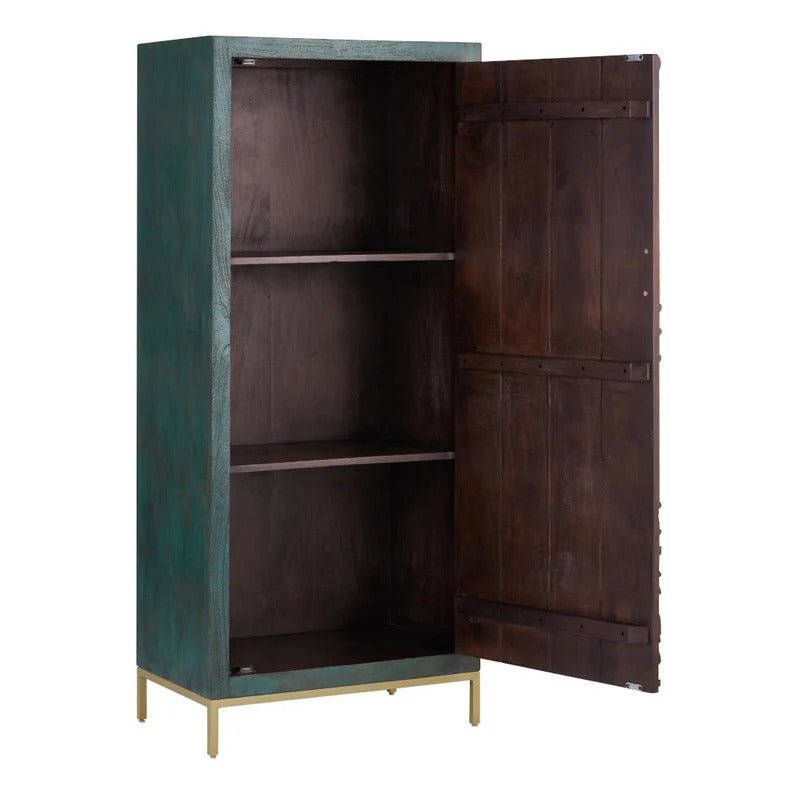 Exquisite Hand-Carved Wooden Peacock Armoire Wardrobe - Indian Traditional Design for Bedroom Storage & Home Decor