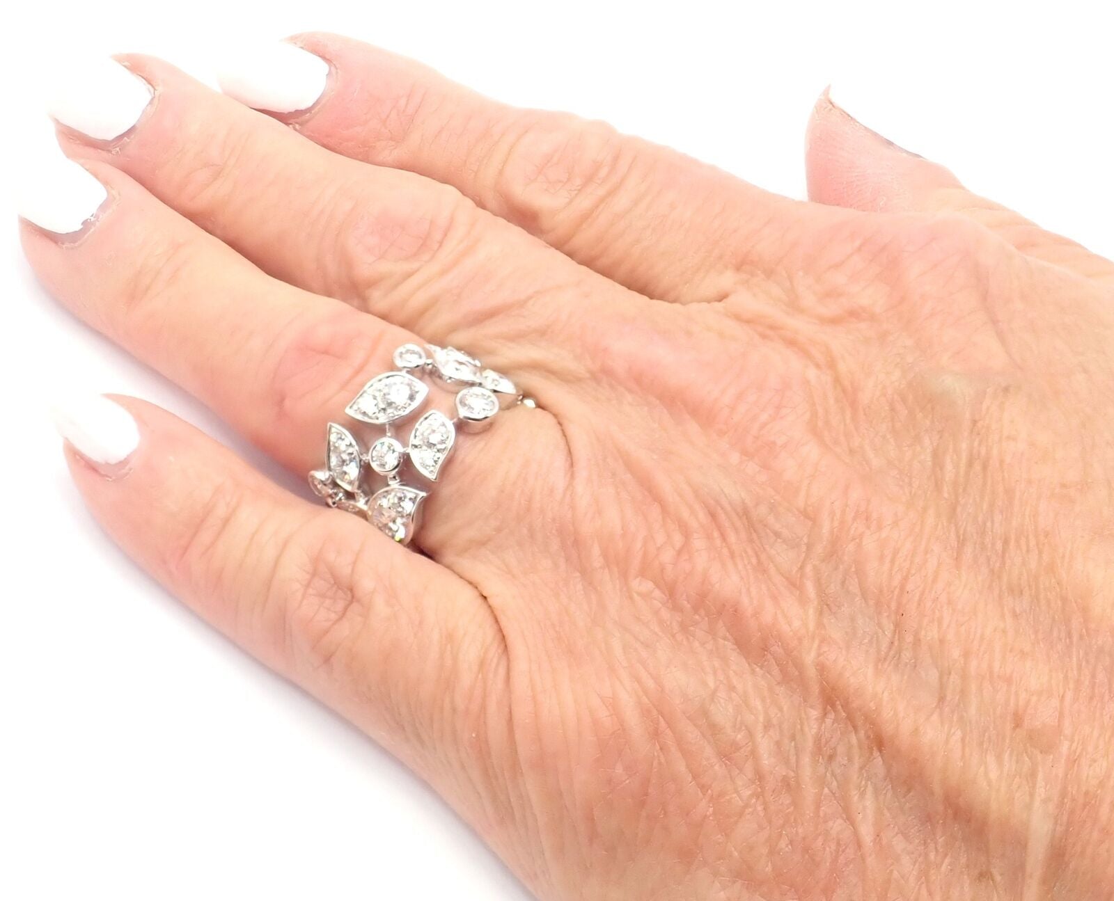 Authentic Cartier 18K White Gold Diamond Leaf Wide Band Ring Size 7 (US) - Luxury Wedding Band, Anniversary Gift for Her, Perfect for Special Occasions & Everyday Elegance