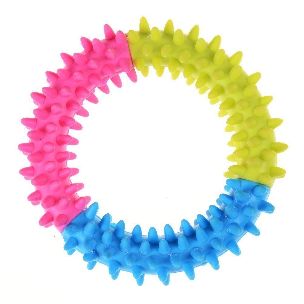 Durable Rubber Dog Chew Toy for Teeth Cleaning & Training - Thorn Ring Design, Fun Fetch Play, Random Colors - Perfect for Puppy Teething & Playtime