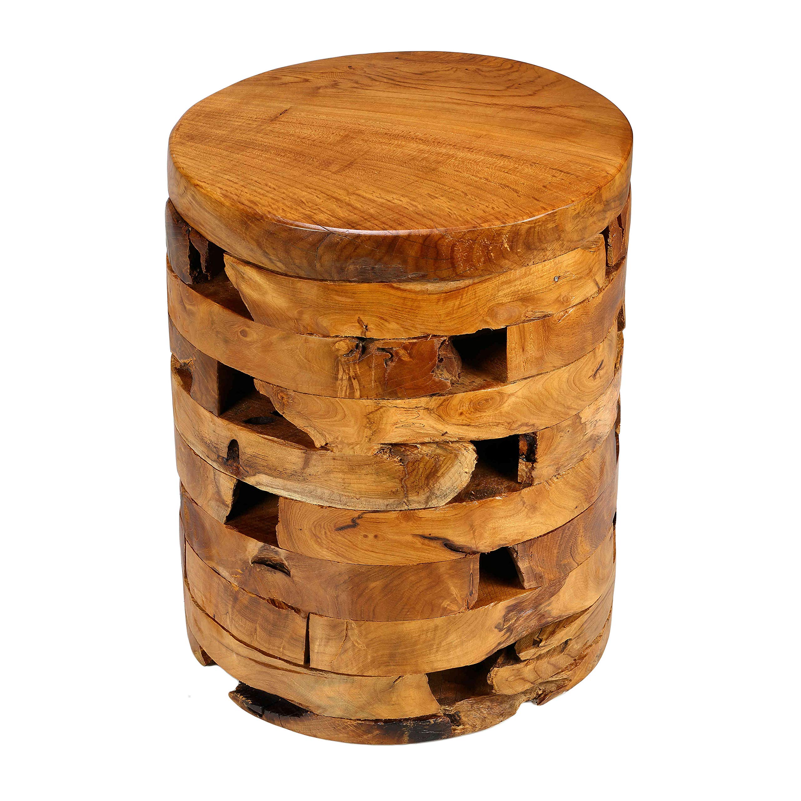 Bare Decor Stonehenge Solid Teak Wood Accent Table - Handcrafted Natural Wood Side Table for Living Room, Bedroom & Office Decor