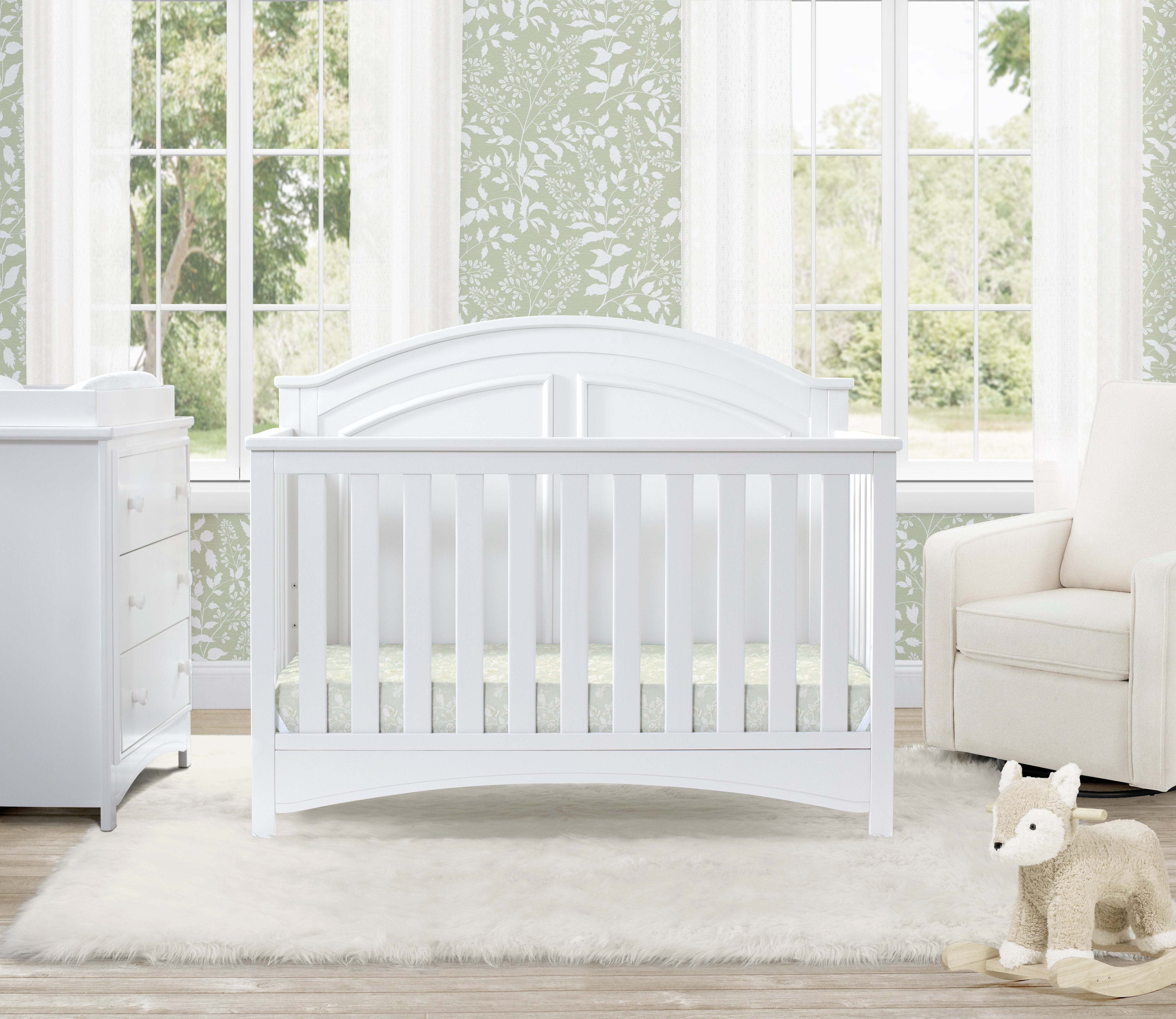Perry 6-in-1 Convertible Baby Crib - Toddler Bed, Daybed & Full-Size Bed Frame | Safe & Durable Nursery Furniture for Newborns to Teens | Perfect for Bedrooms, Daycare & Guest Rooms
