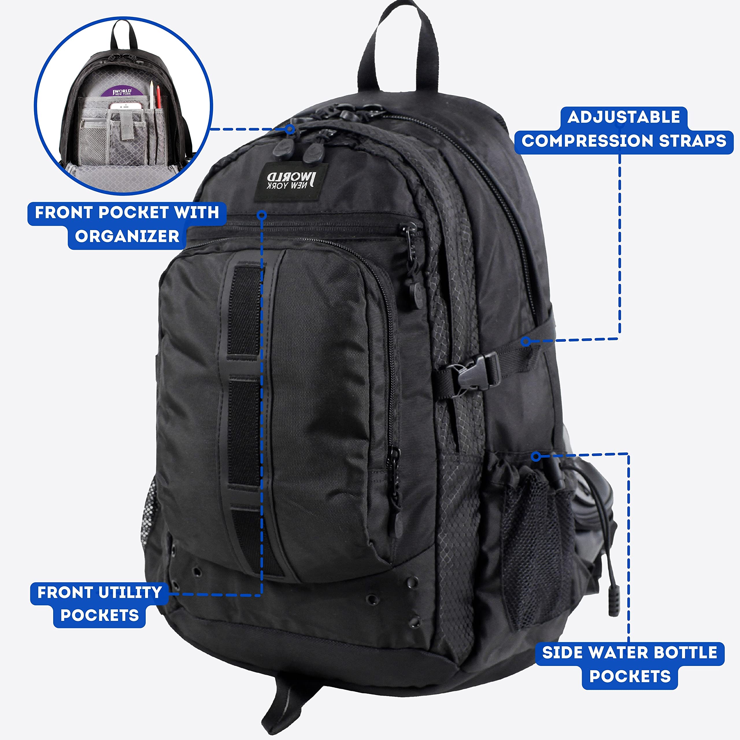 J World New York Gravit Laptop Backpack 15.6 Inch - Water Resistant College School Business Travel Backpack with USB Charging Port - Perfect for Work, Commuting & Outdoor Adventures