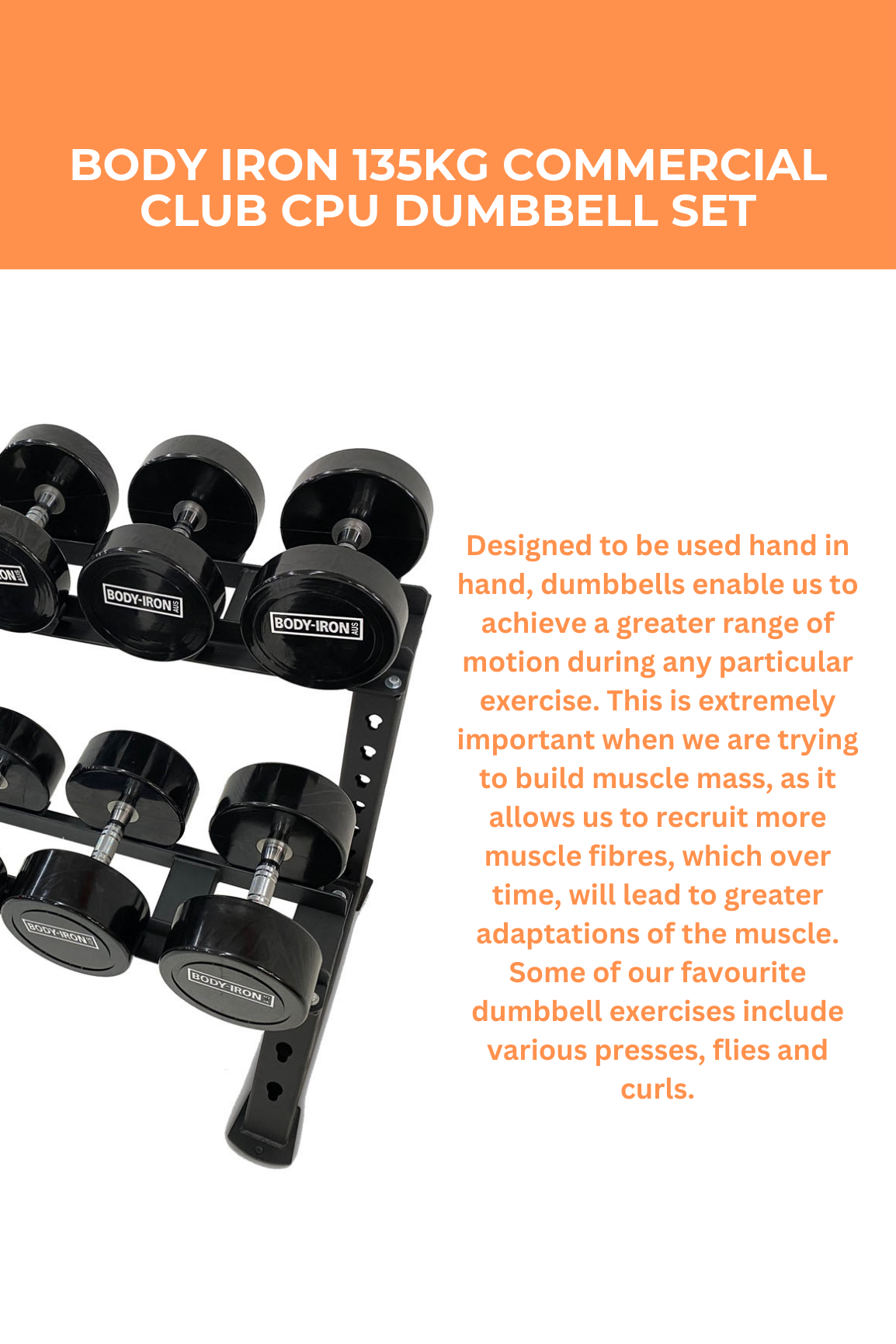 135kg Commercial Club CPU Dumbbell Set - Heavy Duty Body Iron Weightlifting Equipment for Gym, Home & CrossFit Training