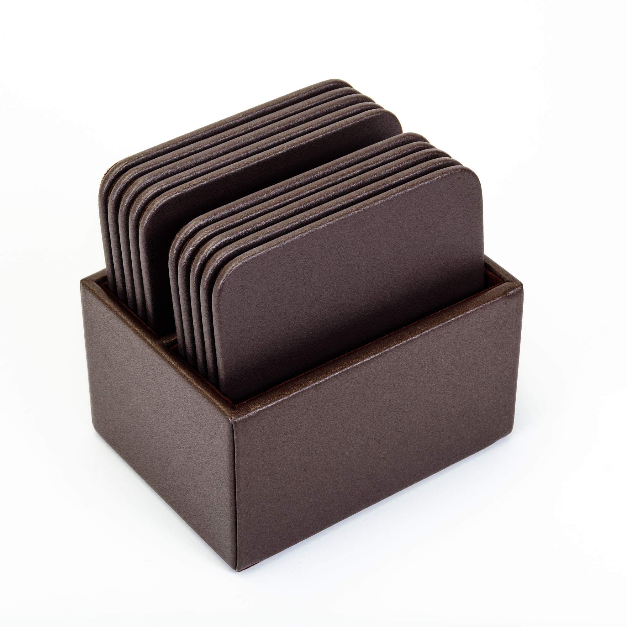 Premium Brown Leather Chocolate Holder - Set of 10 Square Coasters for Wine, Coffee & Dessert - Elegant Table Decor for Parties, Weddings & Home Dining