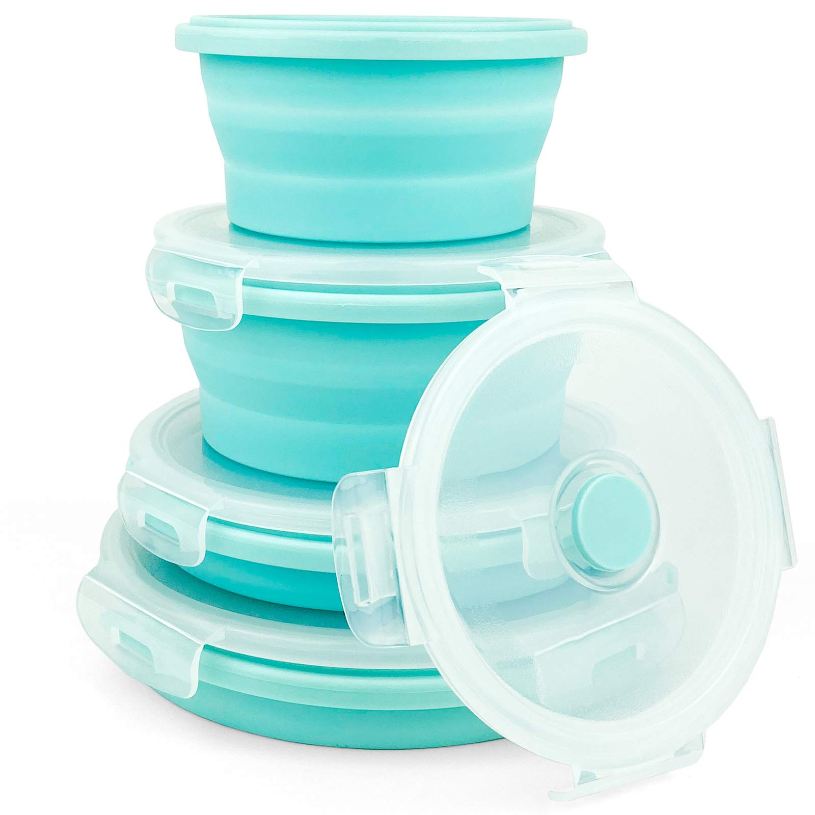 Collapsible Silicone Food Storage Bowls with Airtight Lids - 4-Piece Set (Blue) | Microwave & Freezer Safe | Perfect for Meal Prep, Kitchen Organization, RV Travel & Lunch Boxes
