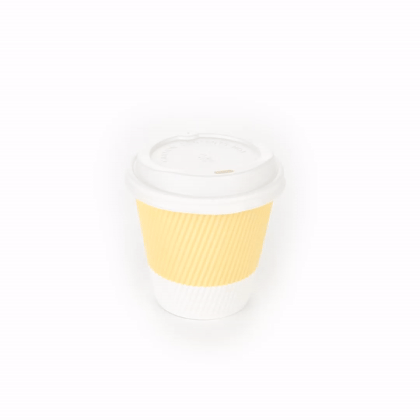 8 oz Light Yellow Ripple Wall Paper Coffee Cups with White Lids - 3.5