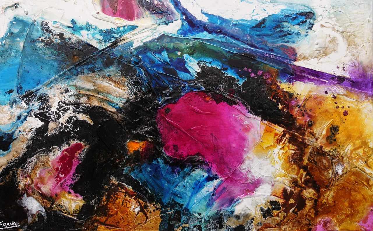 160cm x 100cm Red Violet Rush Abstract Textured Painting - Violet Magenta Black Modern Artwork for Living Room, Bedroom & Office Wall Decor
