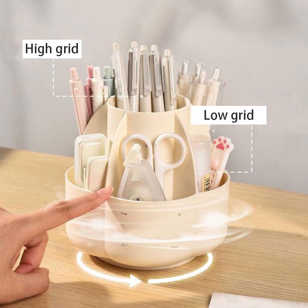 Stylish Rotating Pen Holder - Large Capacity Plastic Desk Organizer for Office & School Supplies | Perfect for Countertop, Desk, and Workspace Organization
