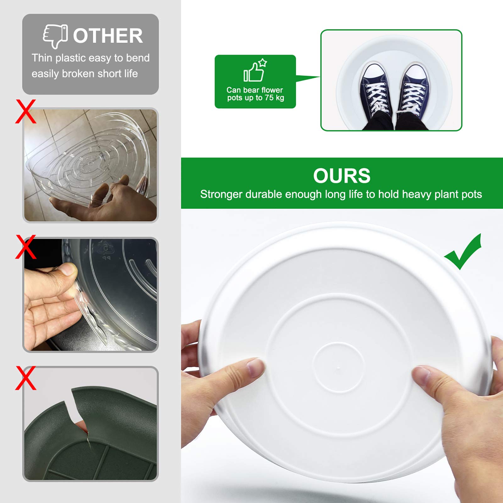 3 Pack Heavy Duty 16 Inch Plant Saucers - Sturdy Drip Trays for Indoor & Outdoor Plants (White) - Perfect for Pots, Planters & Garden Drainage Protection